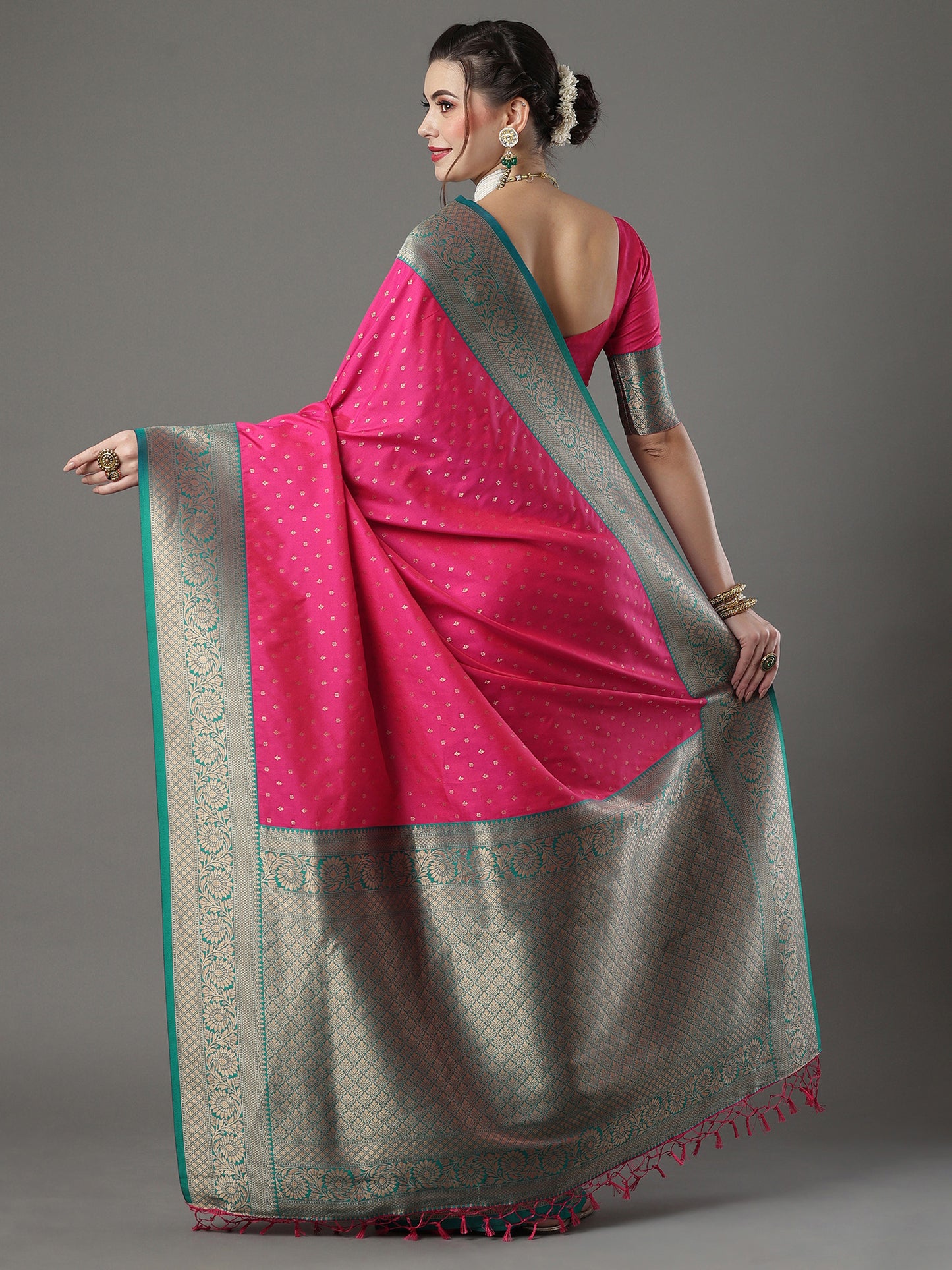 Women's Silk Blend Pink Woven Design Designer Saree With Blouse Piece