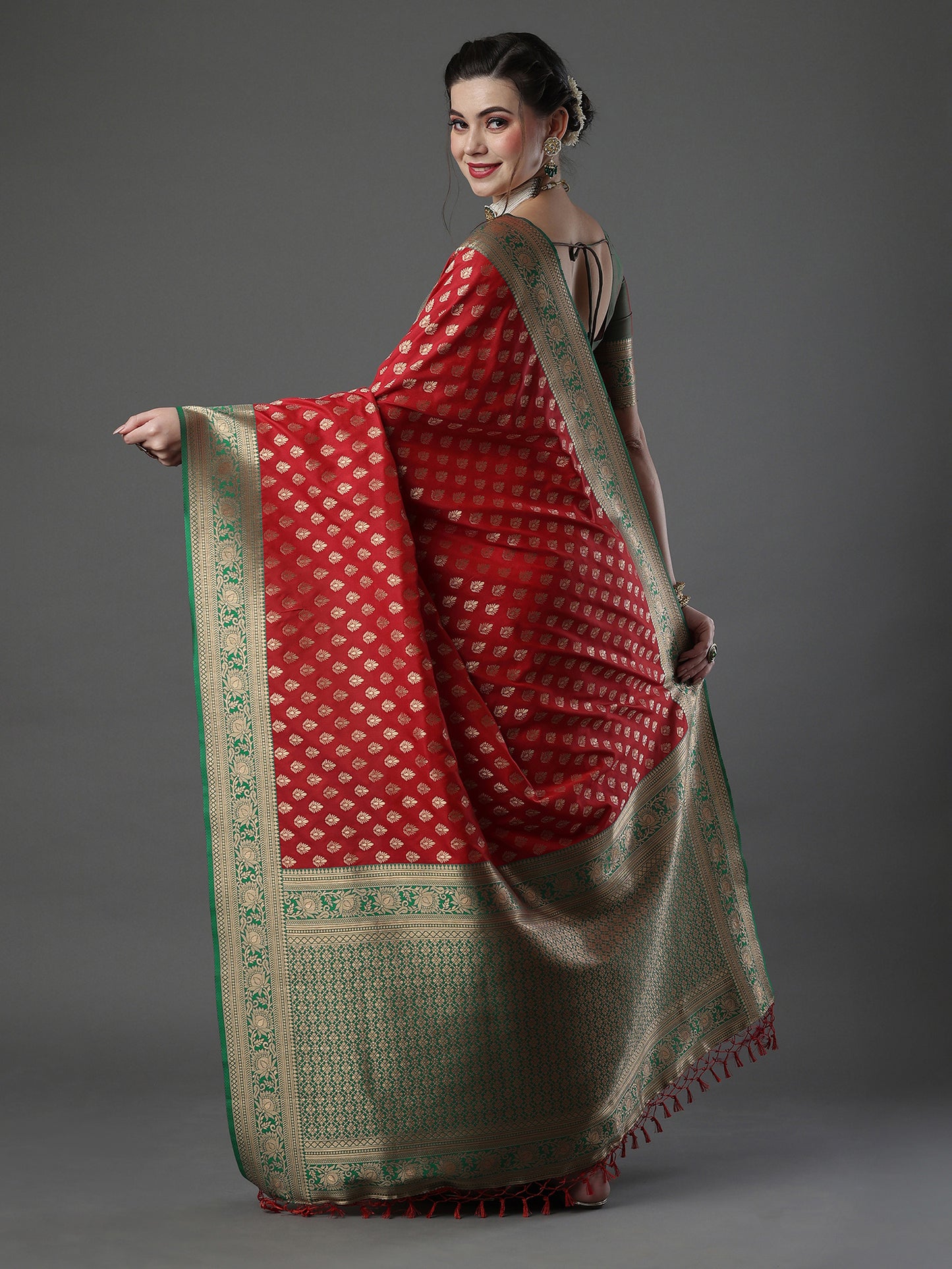 Women's Silk Blend Red Woven Design Designer Saree With Blouse Piece
