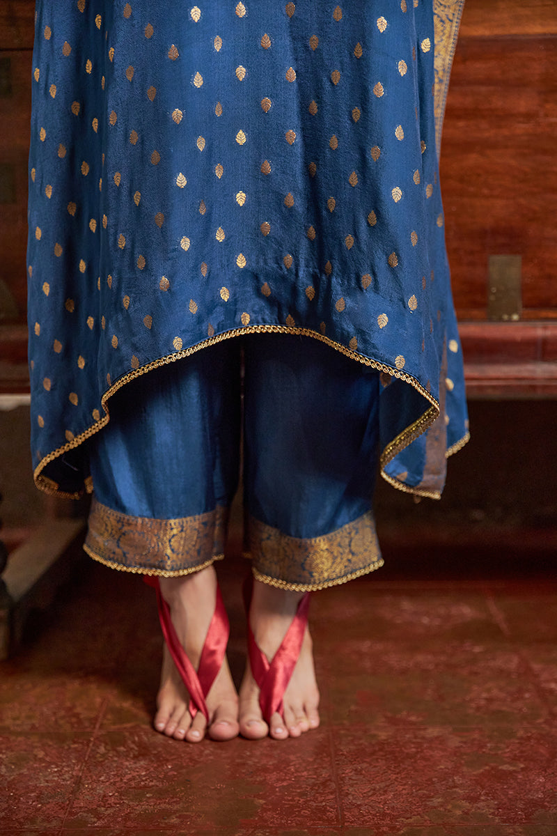 Women's Blue Opal Bemberg Chinon Silk Woven Kaftan Set