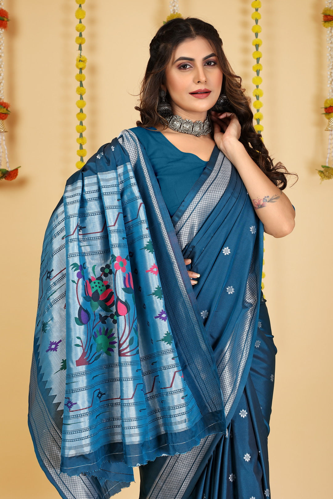 Dhiyona GR Women's Mastani Teal Zari Paithani Silk Saree