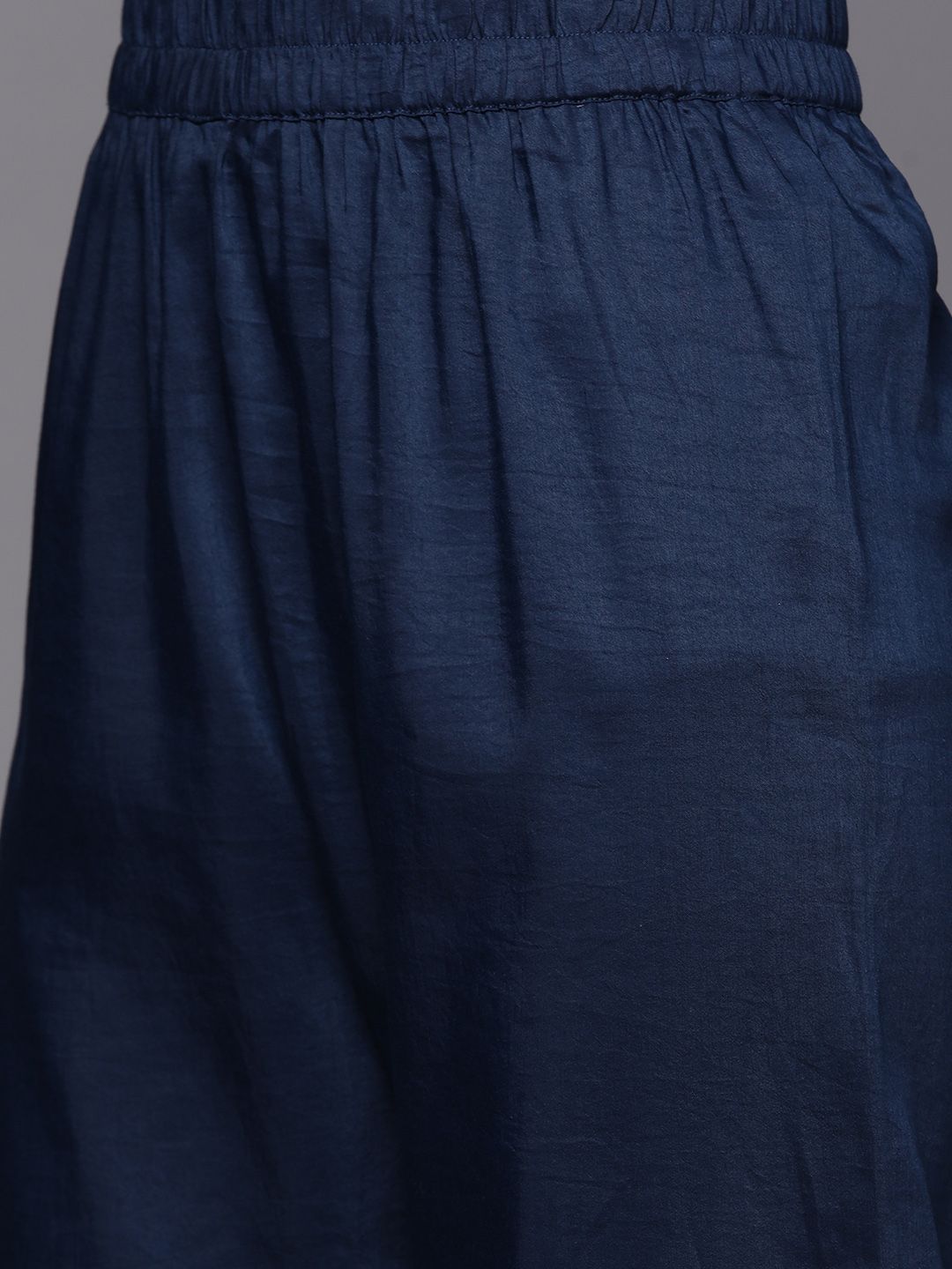 Dhiyona VA Women's Navy Blue & Golden Ethnic Motifs Embroidered Kurta with Trousers & Dupatta
