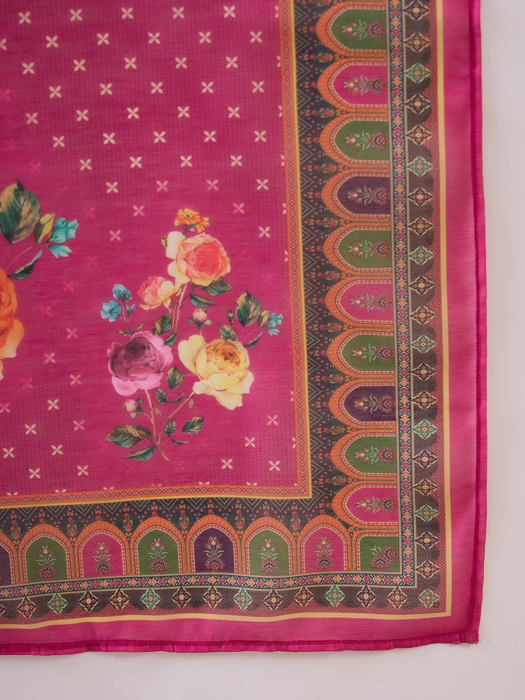 Dhiyona IE Floral Yoke Design Notch Neck Thread Work Straight Kurta With Trousers & Dupatta