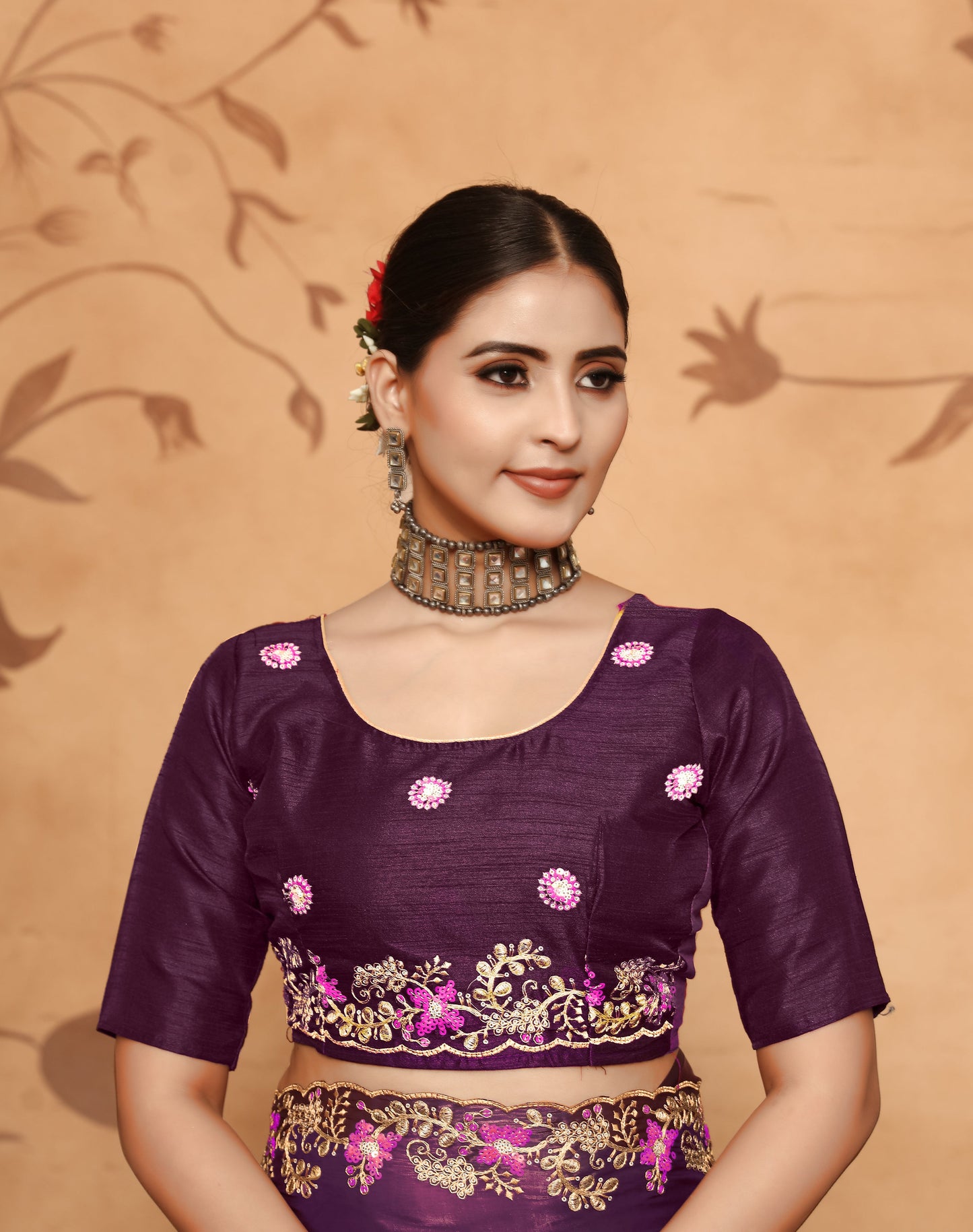 Dhiyona GR Women's Armani Wine Jimmi Choo Embroidered Saree