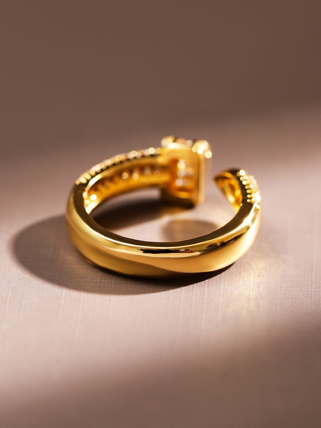 Dhiyona RJ Women's 18K Gold Plated White Cubic Zirconia Studded Demi Fine Openable Adjustable Ring