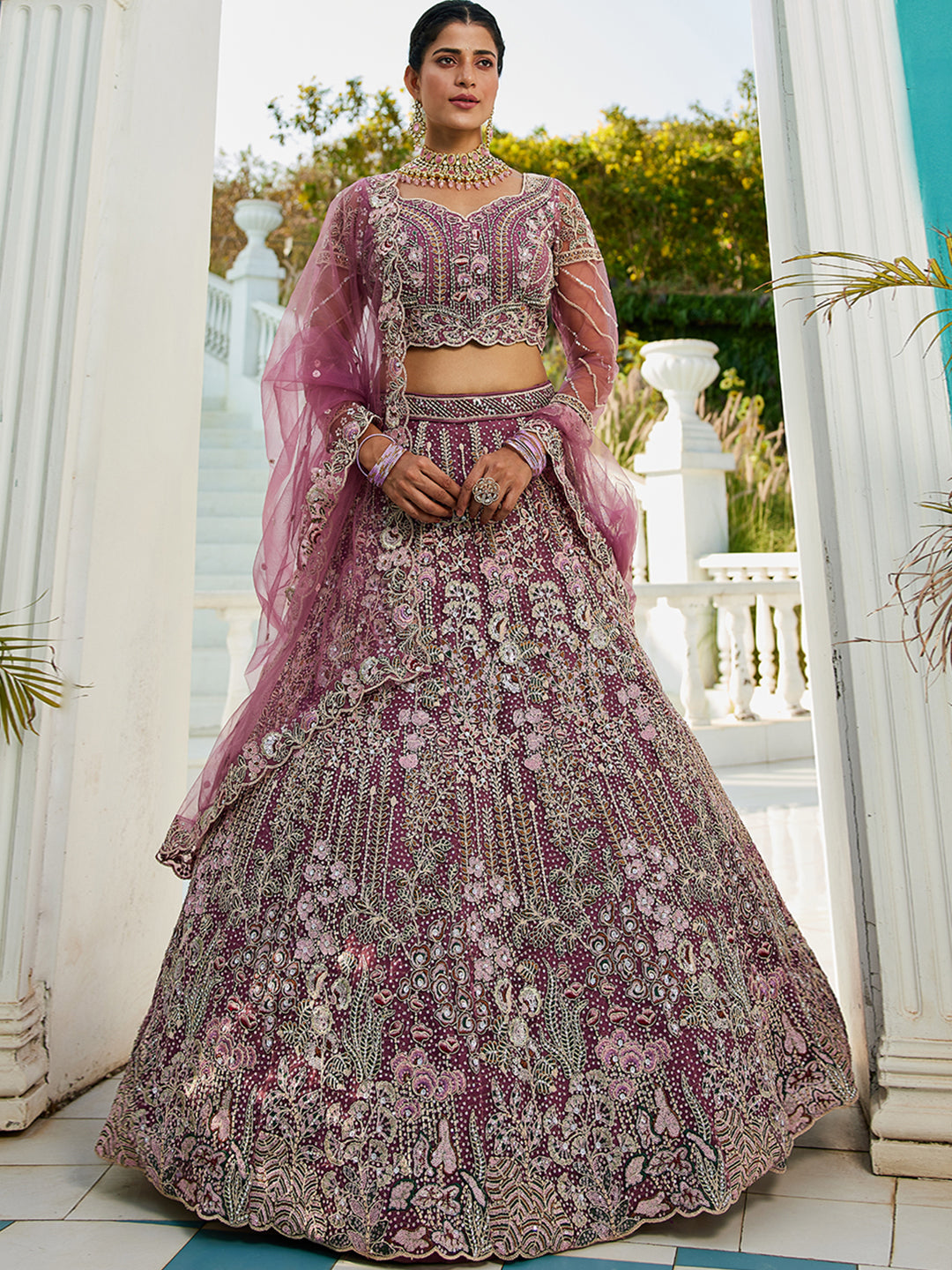 Lavender net and Coding & Zarkan embroidery  Lehenga choli & Dupatta