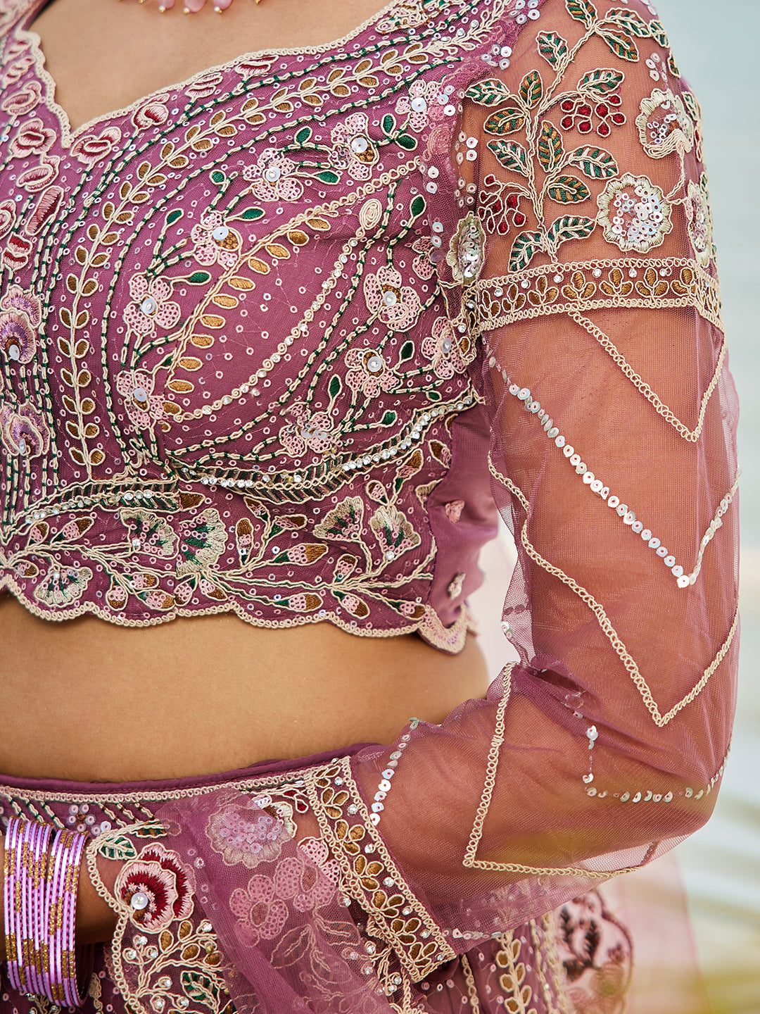 Lavender net and Coding & Zarkan embroidery  Lehenga choli & Dupatta