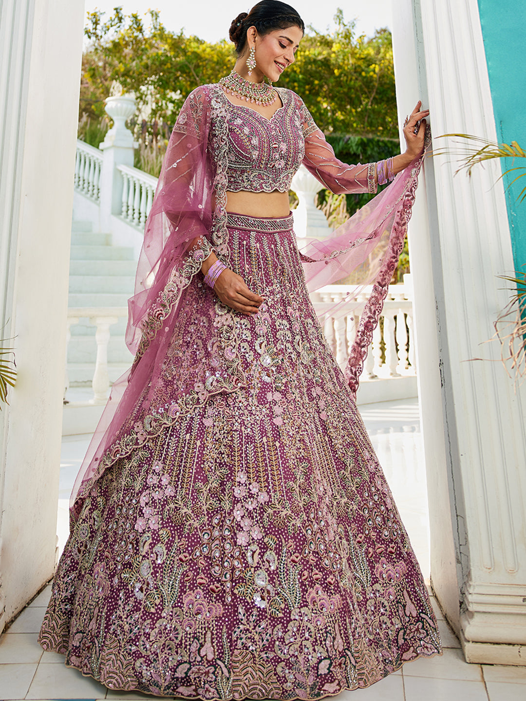 Lavender net and Coding & Zarkan embroidery  Lehenga choli & Dupatta