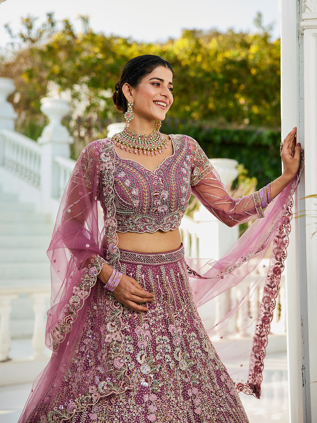 Lavender net and Coding & Zarkan embroidery  Lehenga choli & Dupatta