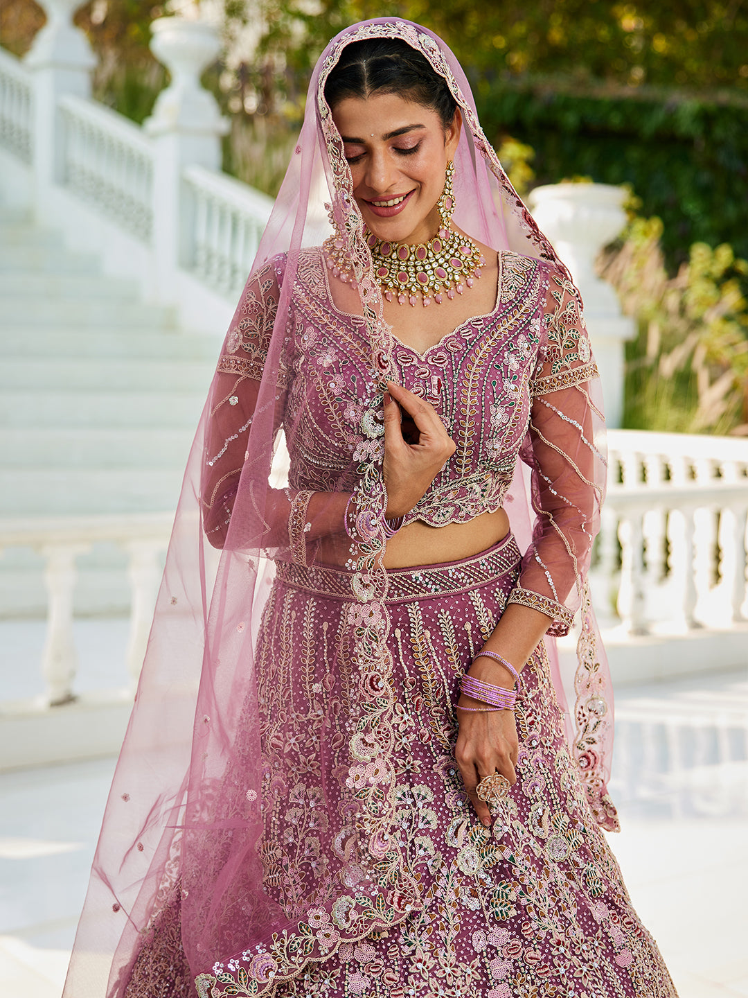 Lavender net and Coding & Zarkan embroidery  Lehenga choli & Dupatta