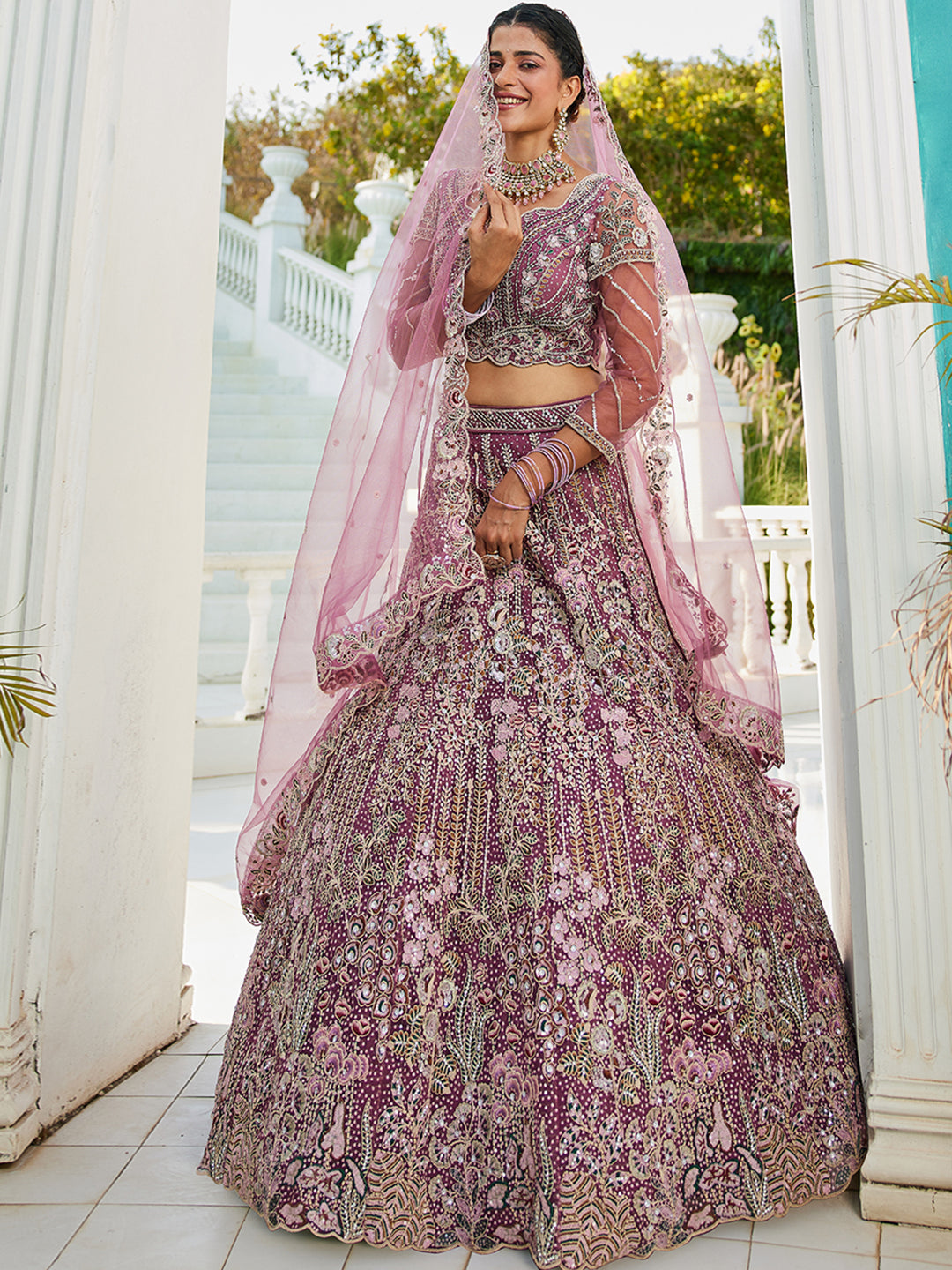 Lavender net and Coding & Zarkan embroidery  Lehenga choli & Dupatta