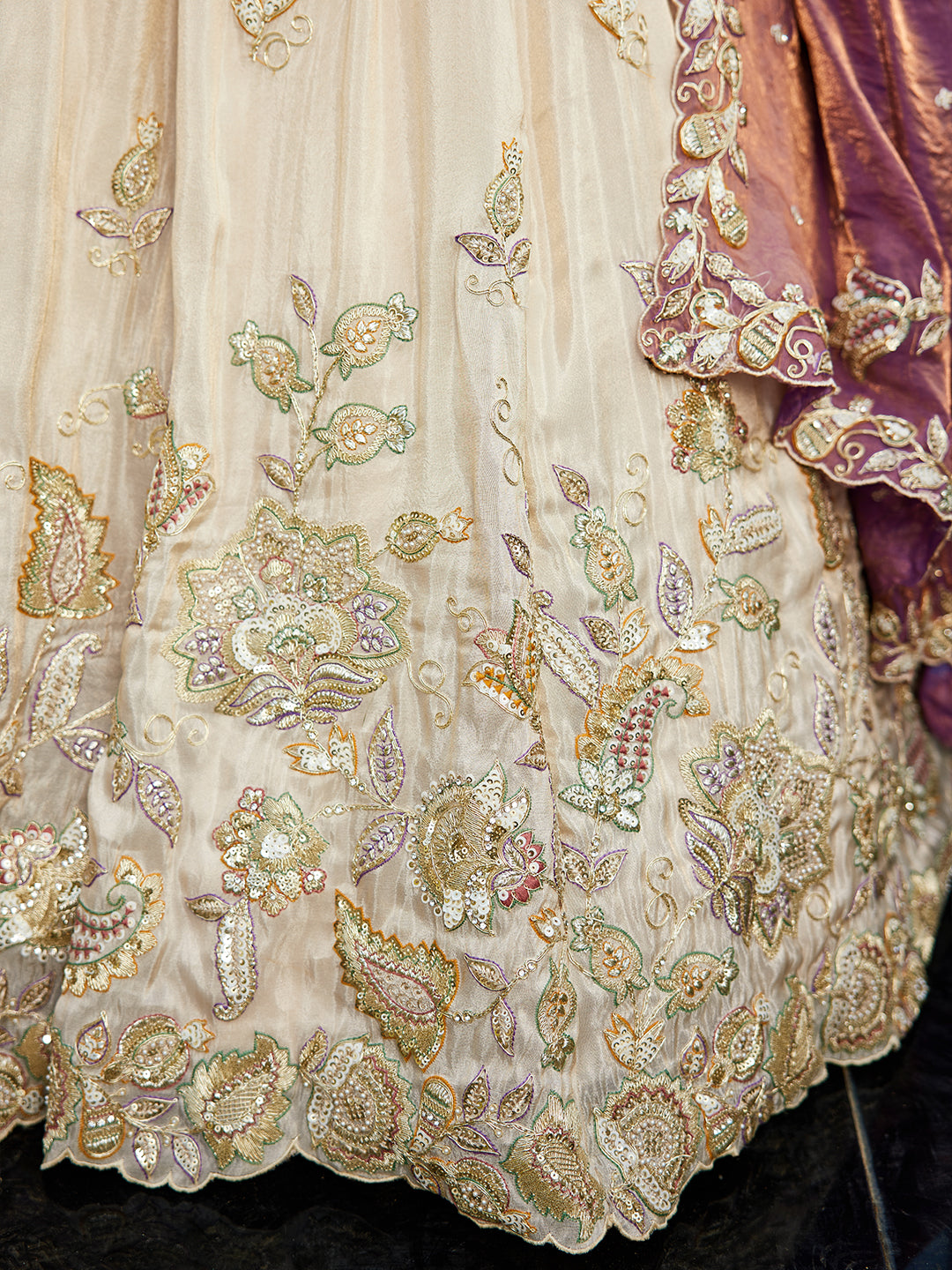 Women's Cream colour tissue Fabric with Sequinse & Thread embroidery Lehenga choli & Dupatta