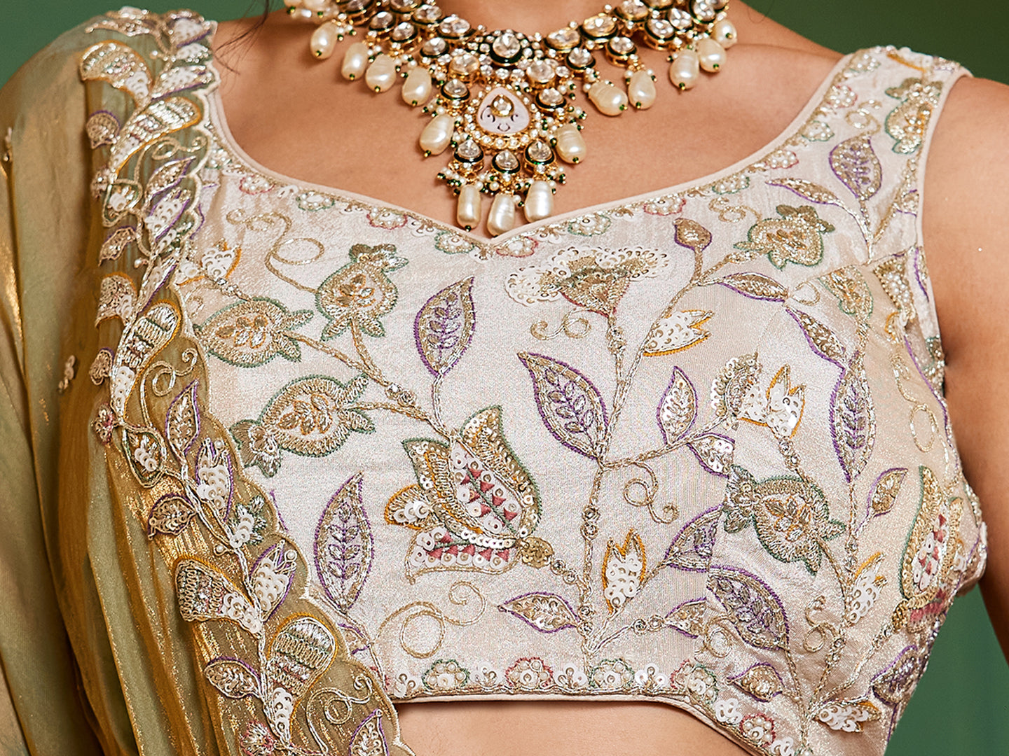 Women's Cream colour tissue Fabric with Sequinse & Thread embroidery Lehenga choli & Dupatta