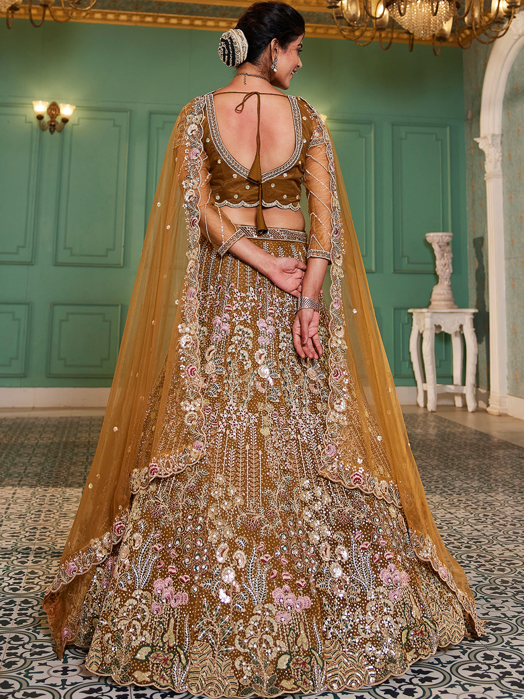 Mustard net and Coding & Zarkan embroidery Lehenga choli & Dupatta