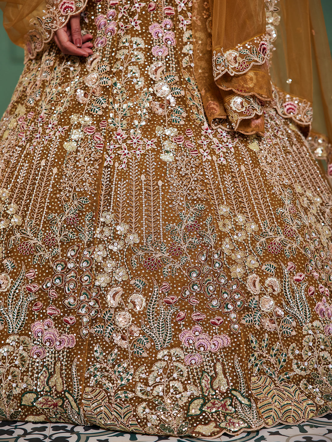 Mustard net and Coding & Zarkan embroidery Lehenga choli & Dupatta