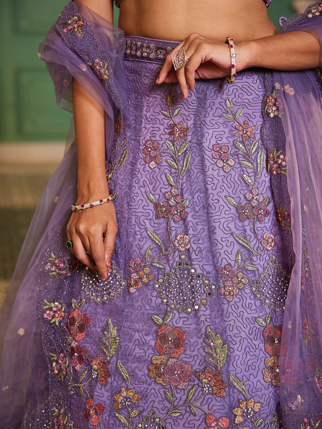 Lavender net with Coding & Zarkan embroidery  Lehenga choli & Dupatta