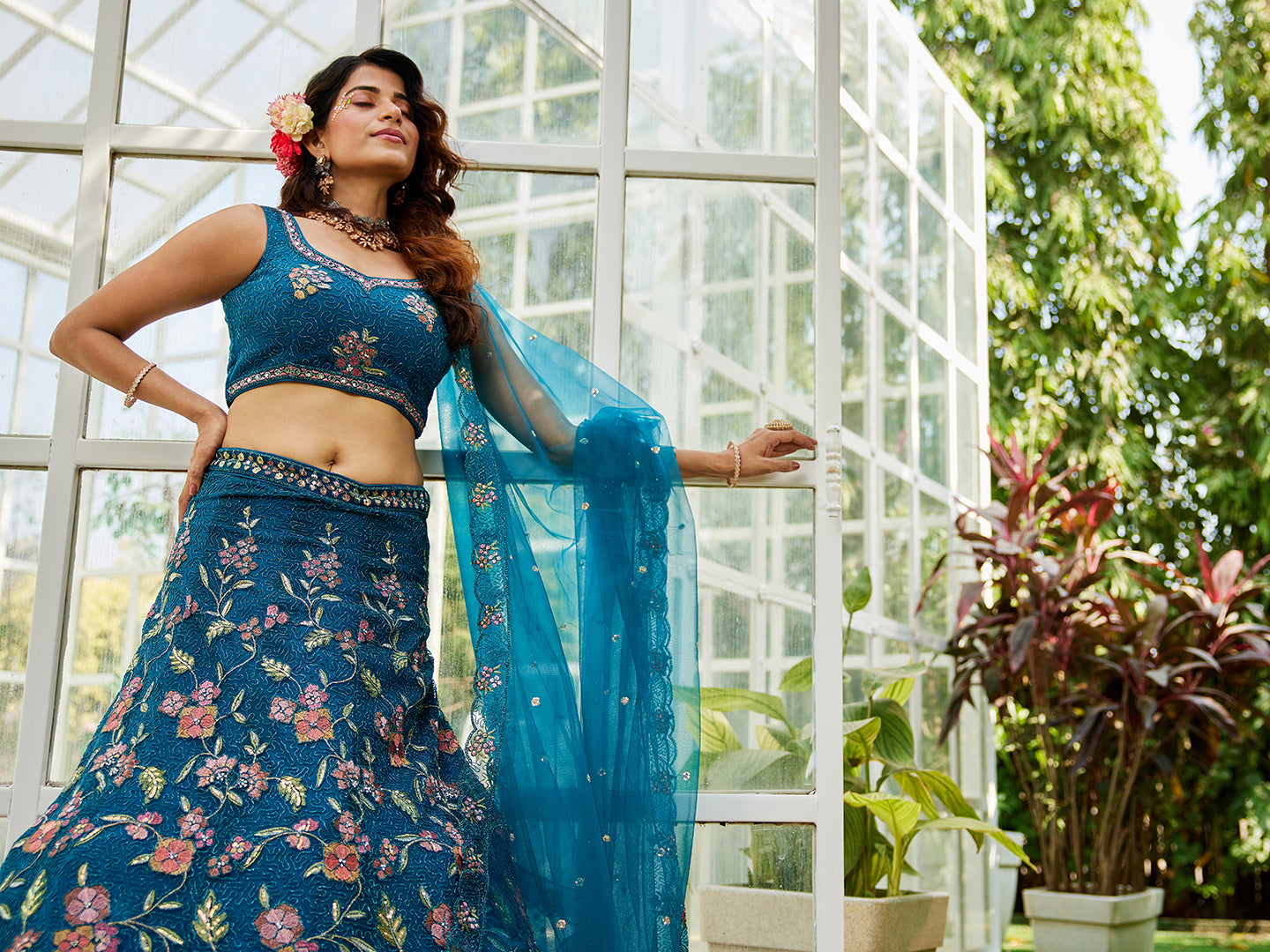 Navy blue net with Coding & Zarkan embroidery Lehenga choli & Dupatta