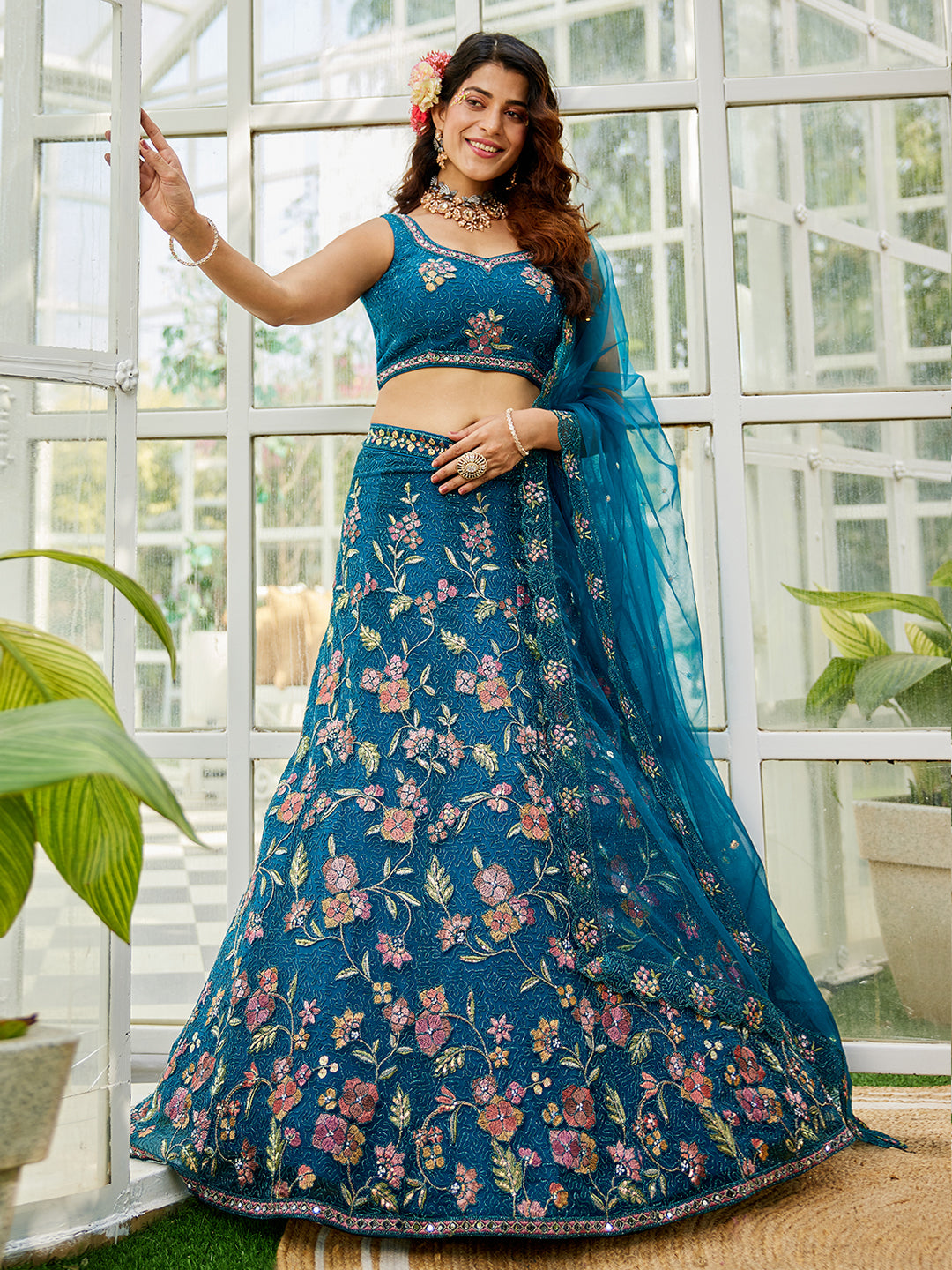 Navy blue net with Coding & Zarkan embroidery Lehenga choli & Dupatta