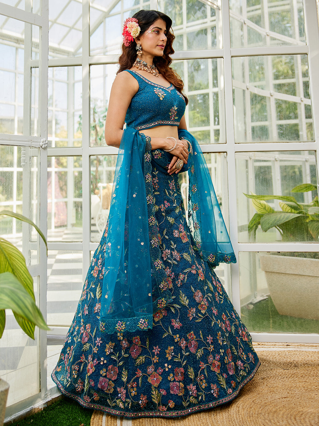 Navy blue net with Coding & Zarkan embroidery Lehenga choli & Dupatta