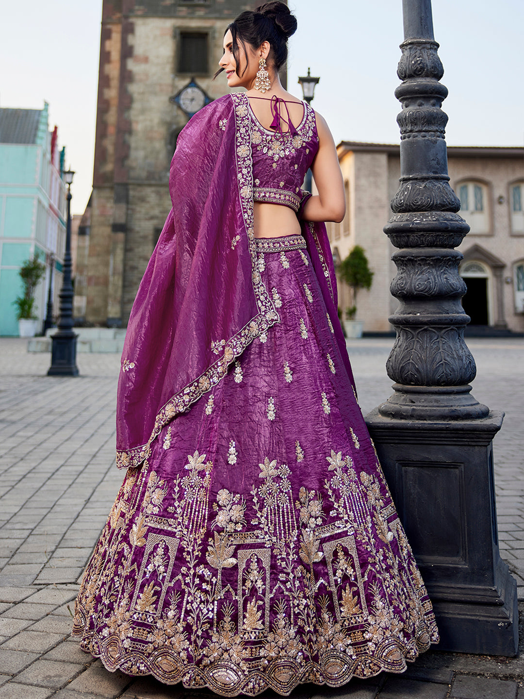 Women's Burgundy Tissue Handwork cutdana embroidery Lehenga choli & Dupatta