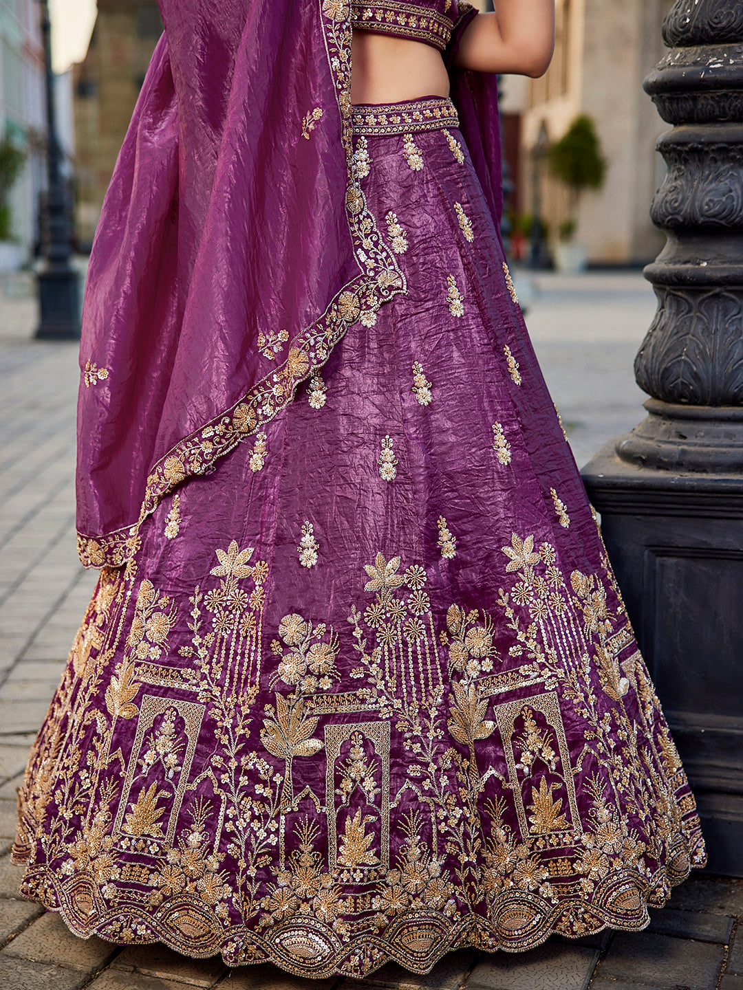 Women's Burgundy Tissue Handwork cutdana embroidery Lehenga choli & Dupatta