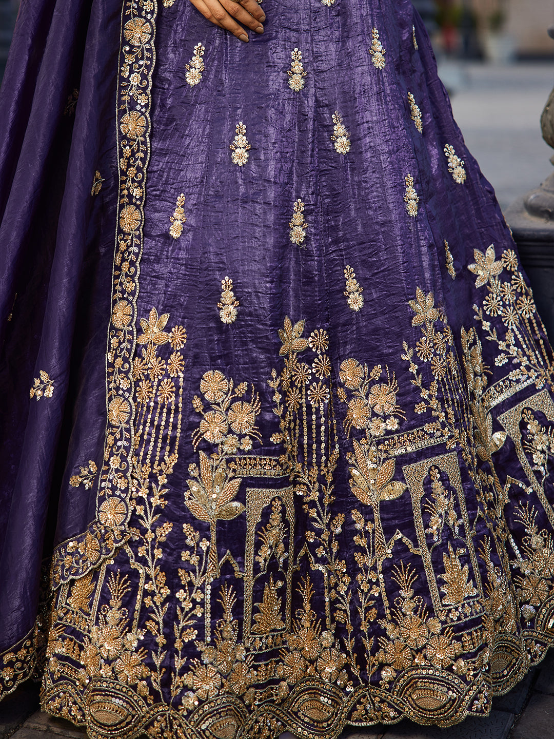 Women's Purple Tissue Handwork cutdana embroidery Lehenga choli & Dupatta