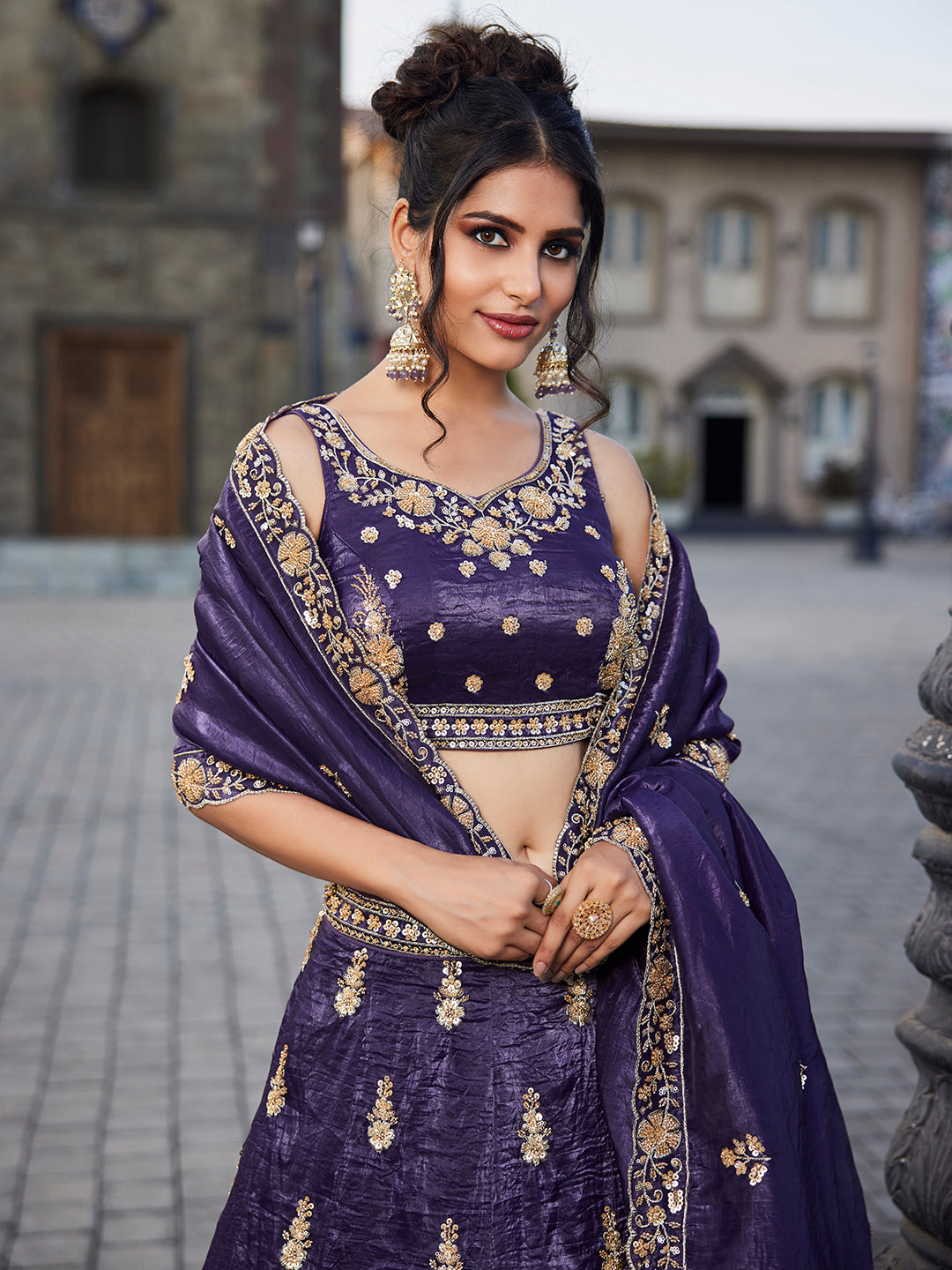 Women's Purple Tissue Handwork cutdana embroidery Lehenga choli & Dupatta