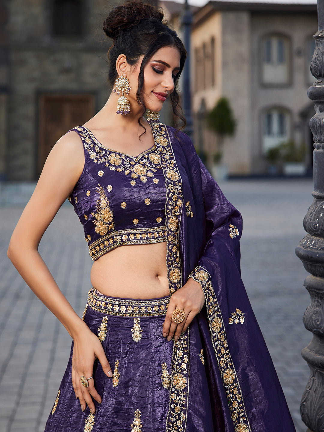 Women's Purple Tissue Handwork cutdana embroidery Lehenga choli & Dupatta