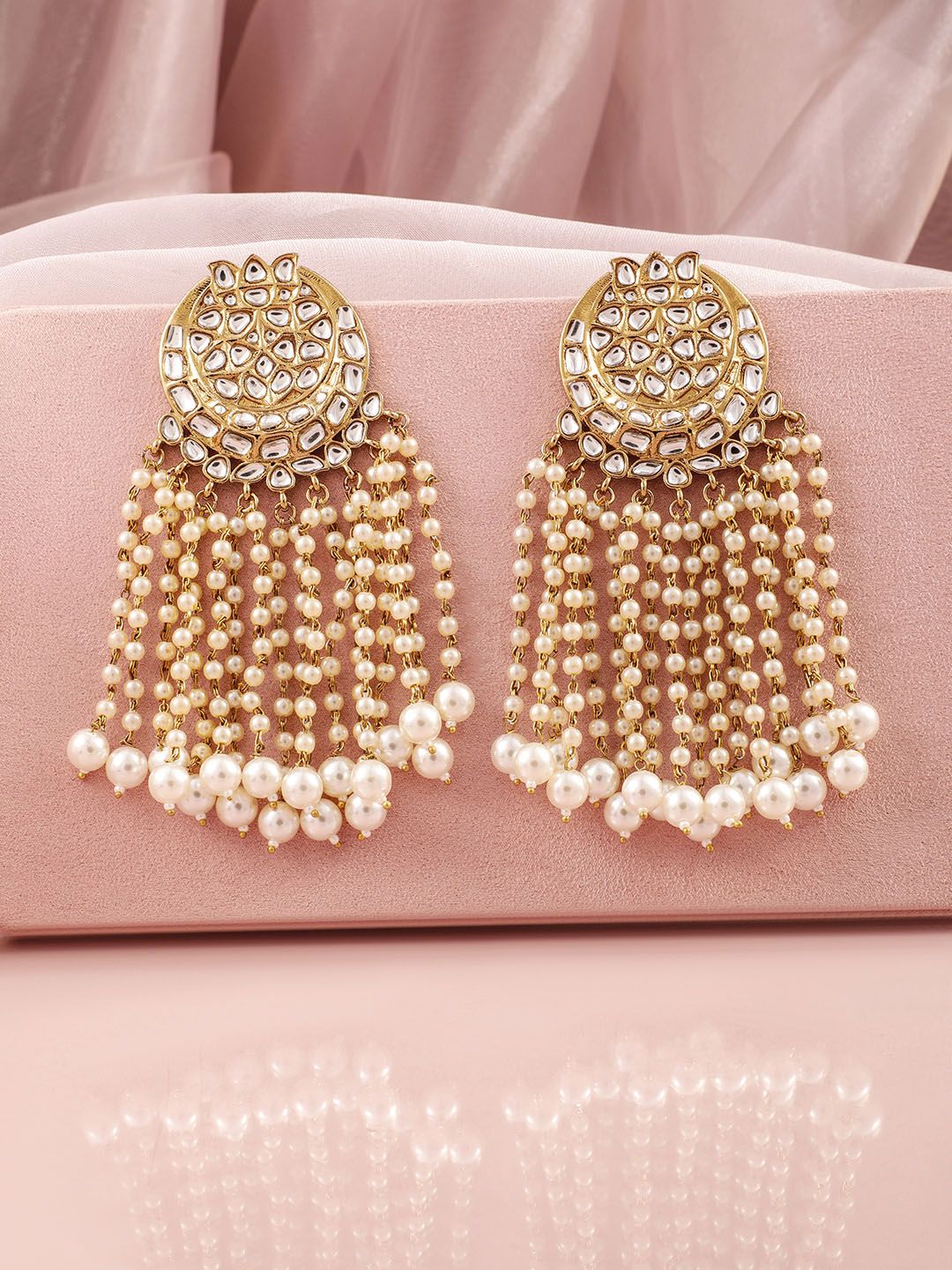 Dhiyona RJ Women's 18K Mehandi Gold-Plated Kundan Studded & Pearl Beaded Multilayer Chandlier Earrings