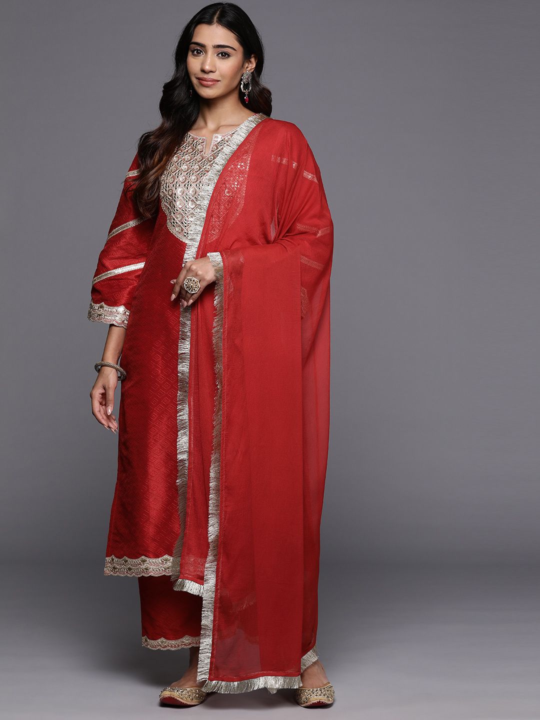 Dhiyona VA Women'sRegular Sequinned Kurta with Trousers & Dupatta