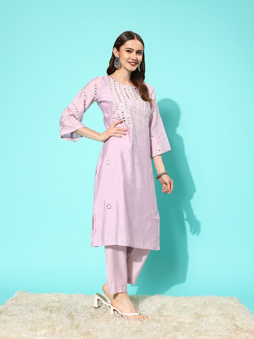 Dhiyona VA Women's Yoke Design Regular Gotta Patti Kurta with Trousers & With Dupatta