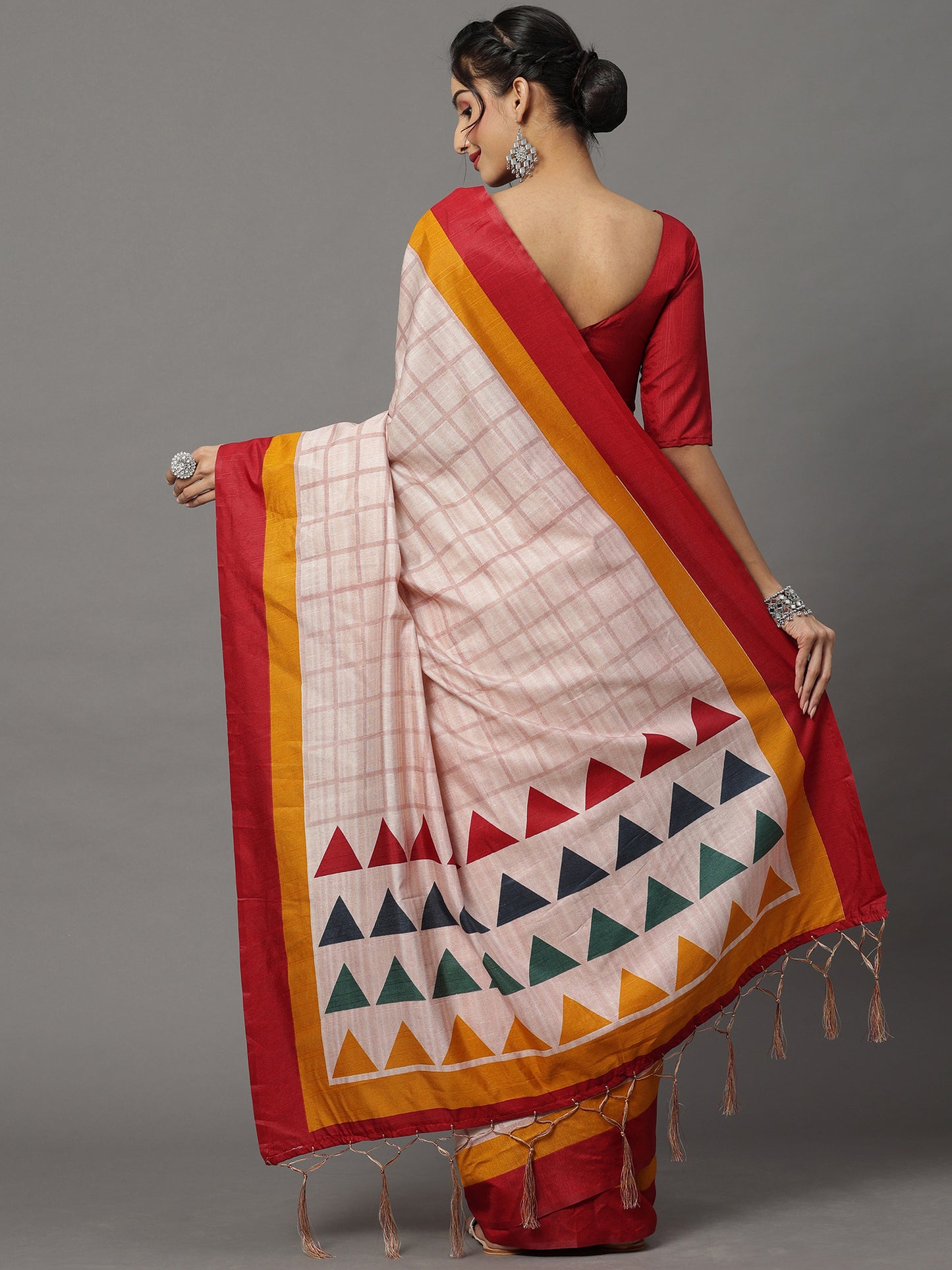 Women's Bhagalpuri Silk Cream Printed Designer Saree With Blouse Piece