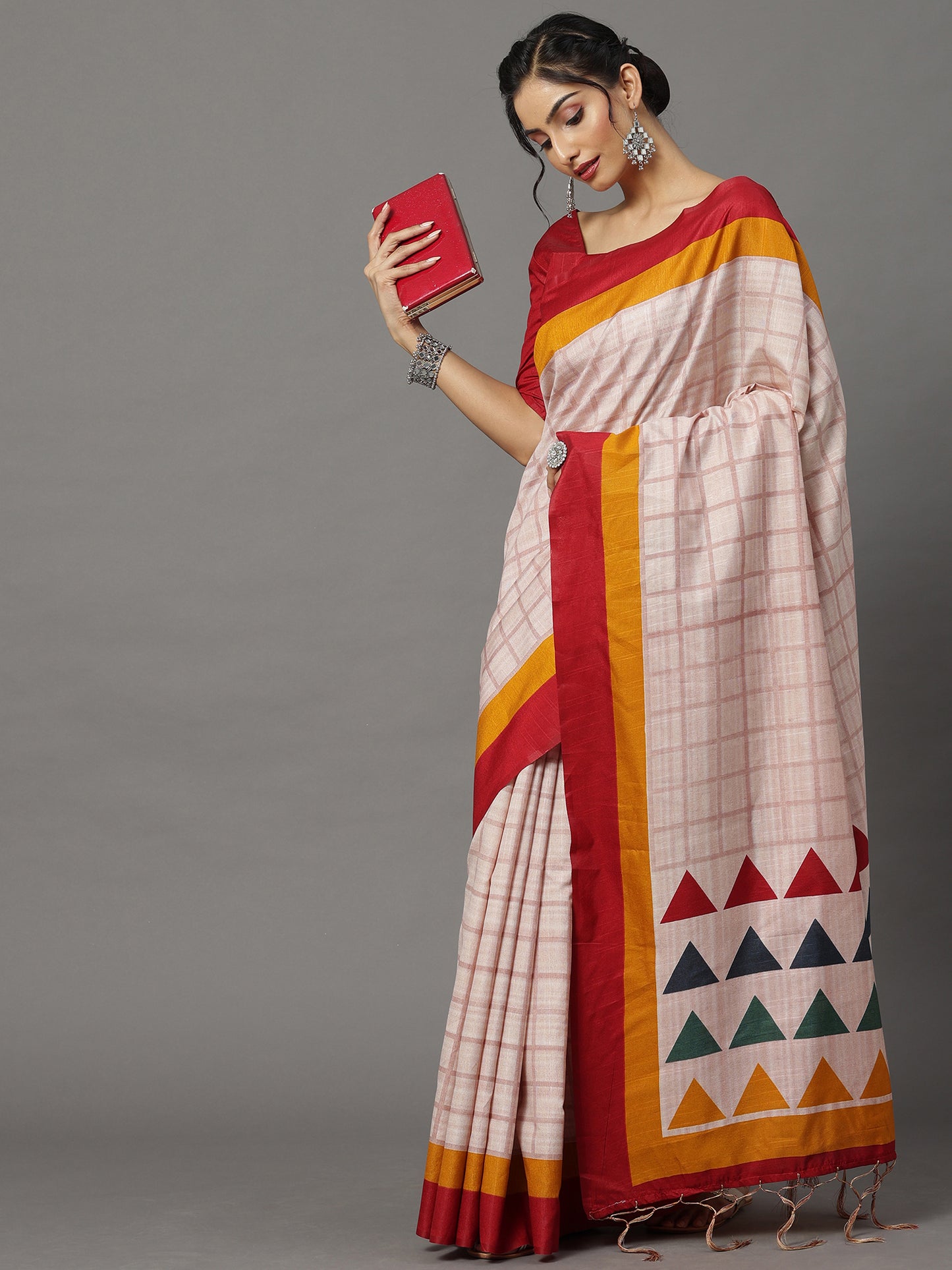 Women's Bhagalpuri Silk Cream Printed Designer Saree With Blouse Piece