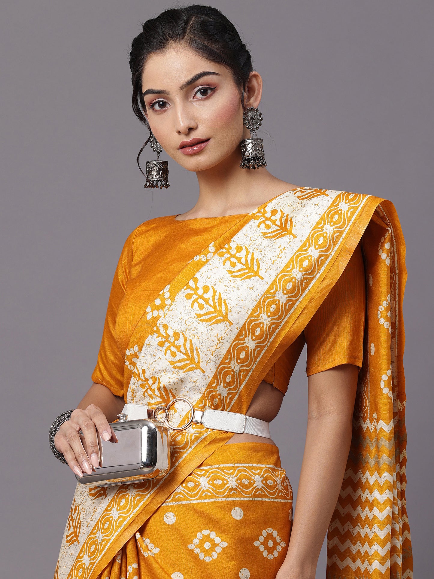 Women's Bhagalpuri Silk Yellow Printed Designer Saree With Blouse Piece