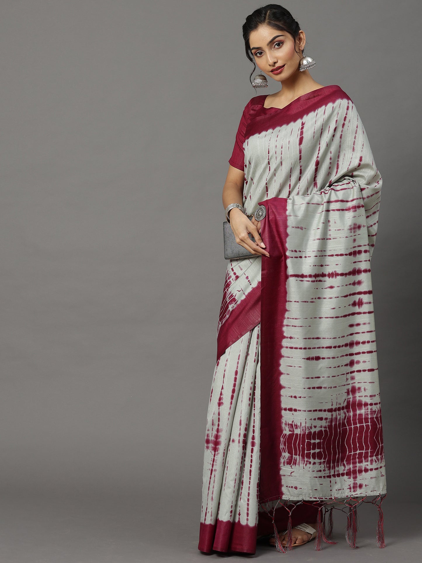 Women's Bhagalpuri Silk Grey Printed Designer Saree With Blouse Piece