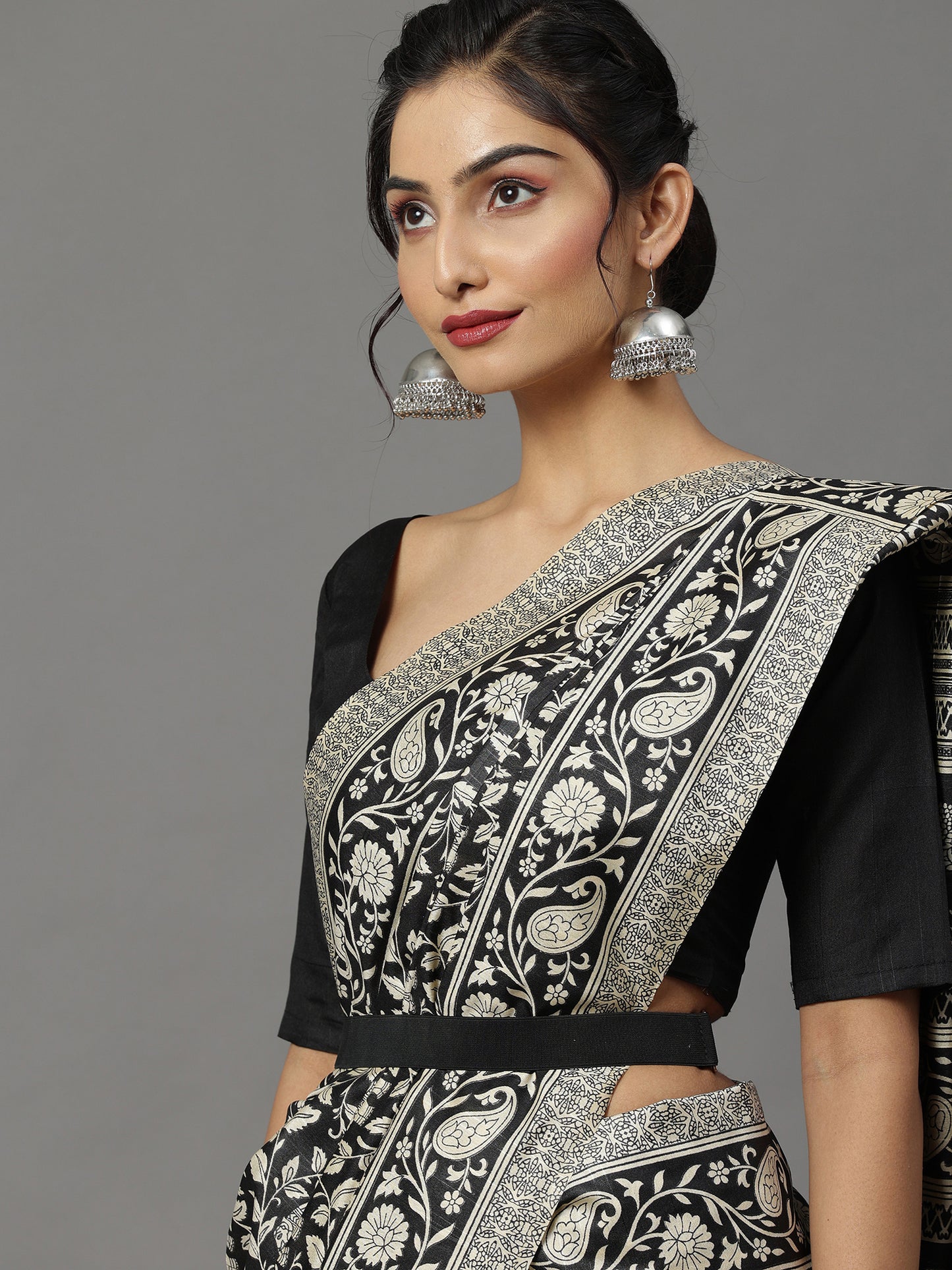 Women's Bhagalpuri Silk Black Printed Designer Saree With Blouse Piece