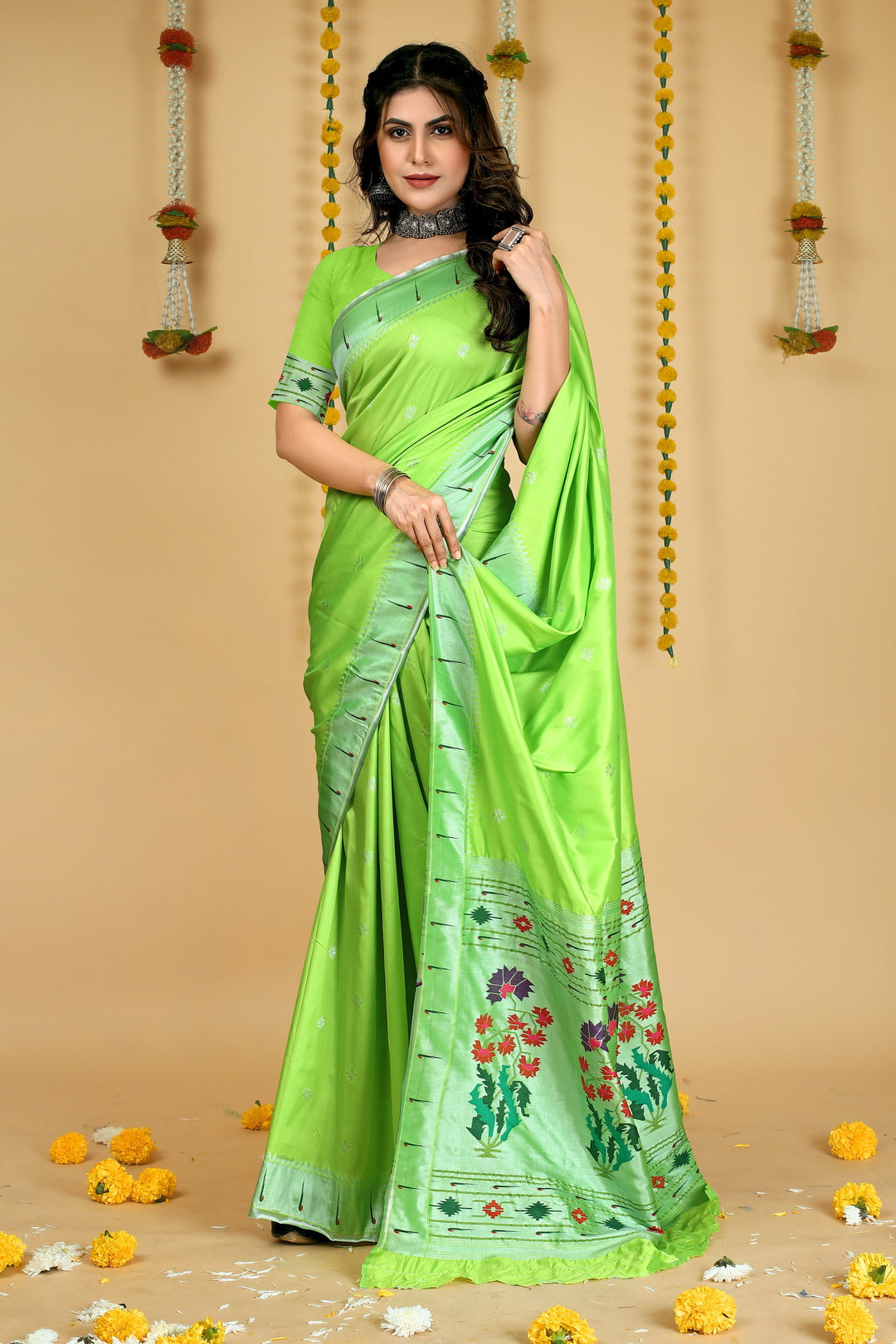 Dhiyona GR Women's Mastani 2 Light Green Zari Paithani Silk Saree