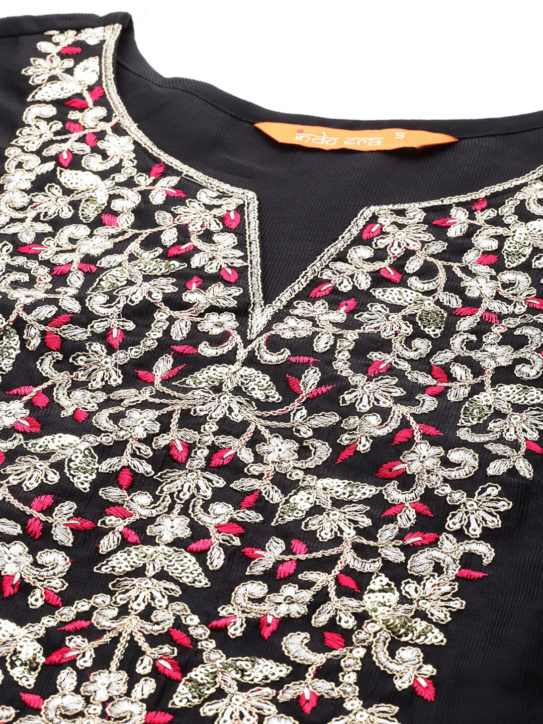 Dhiyona IE Floral Embroidered Regular Sequinned Liva Kurta with Trousers & Dupatta