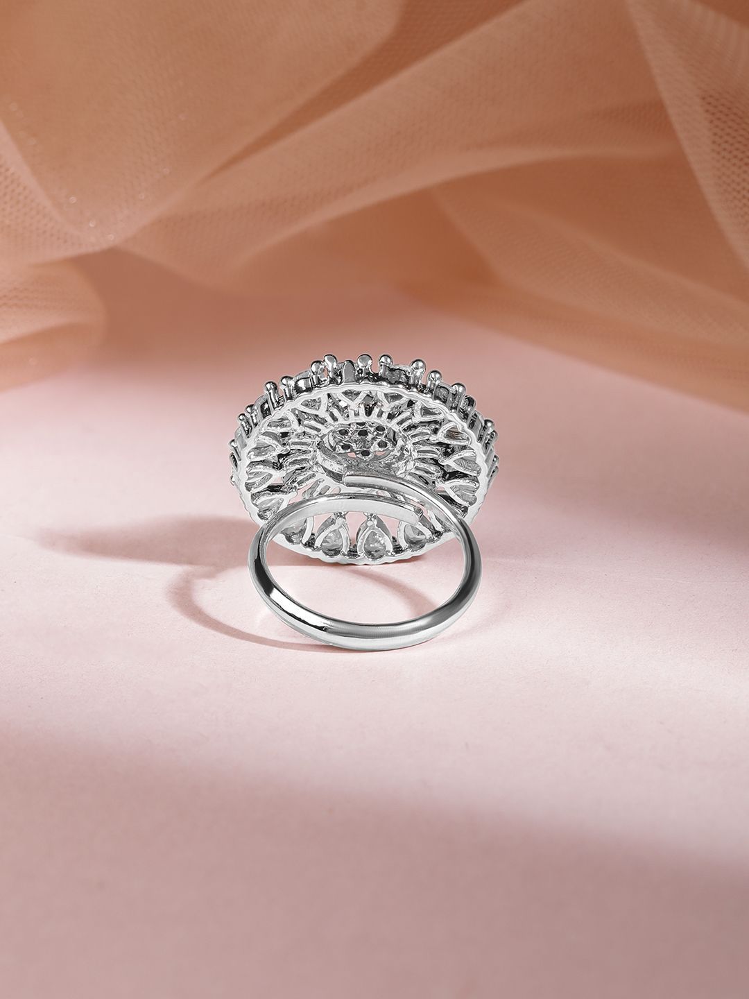 Dhiyona RJ Women's Rhodium Plated Cubic Zirconia Studded Finger Ring