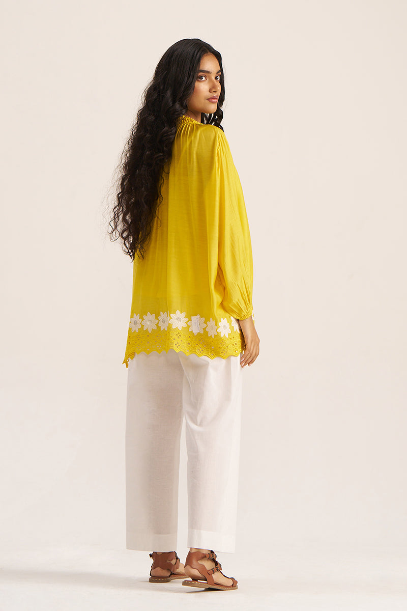 Women's Lemon Yellow Embroidered Shirt