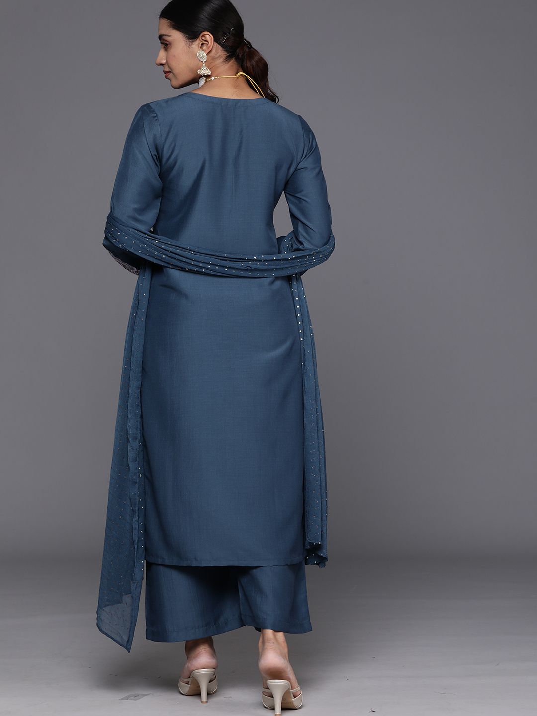 Dhiyona VA Women'sEthnic Motifs Embroidered Regular Sequinned Kurta with Trousers & With Dupatta