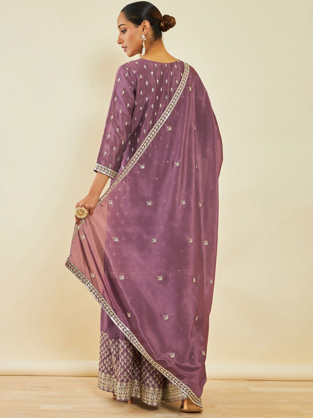 Dhiyona SO Women's Ethnic Motifs Embroidered Sequinned Kurta with Palazzos & Dupatta