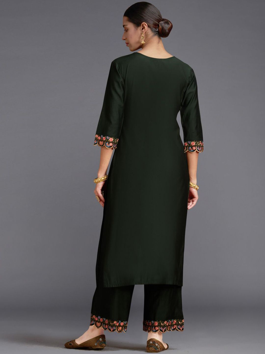 Dhiyona IE Floral Embroidered Thread Work Liva Kurta with Palazzo