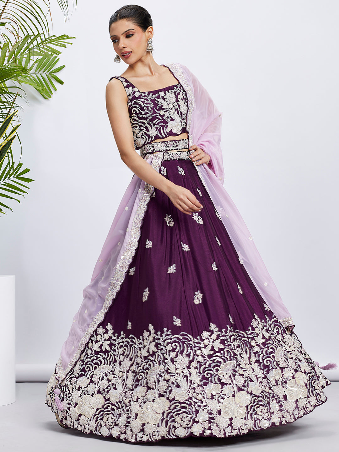Women Purple Pure Georgette Sequins and thread embroidery Lehenga choli & Dupatta