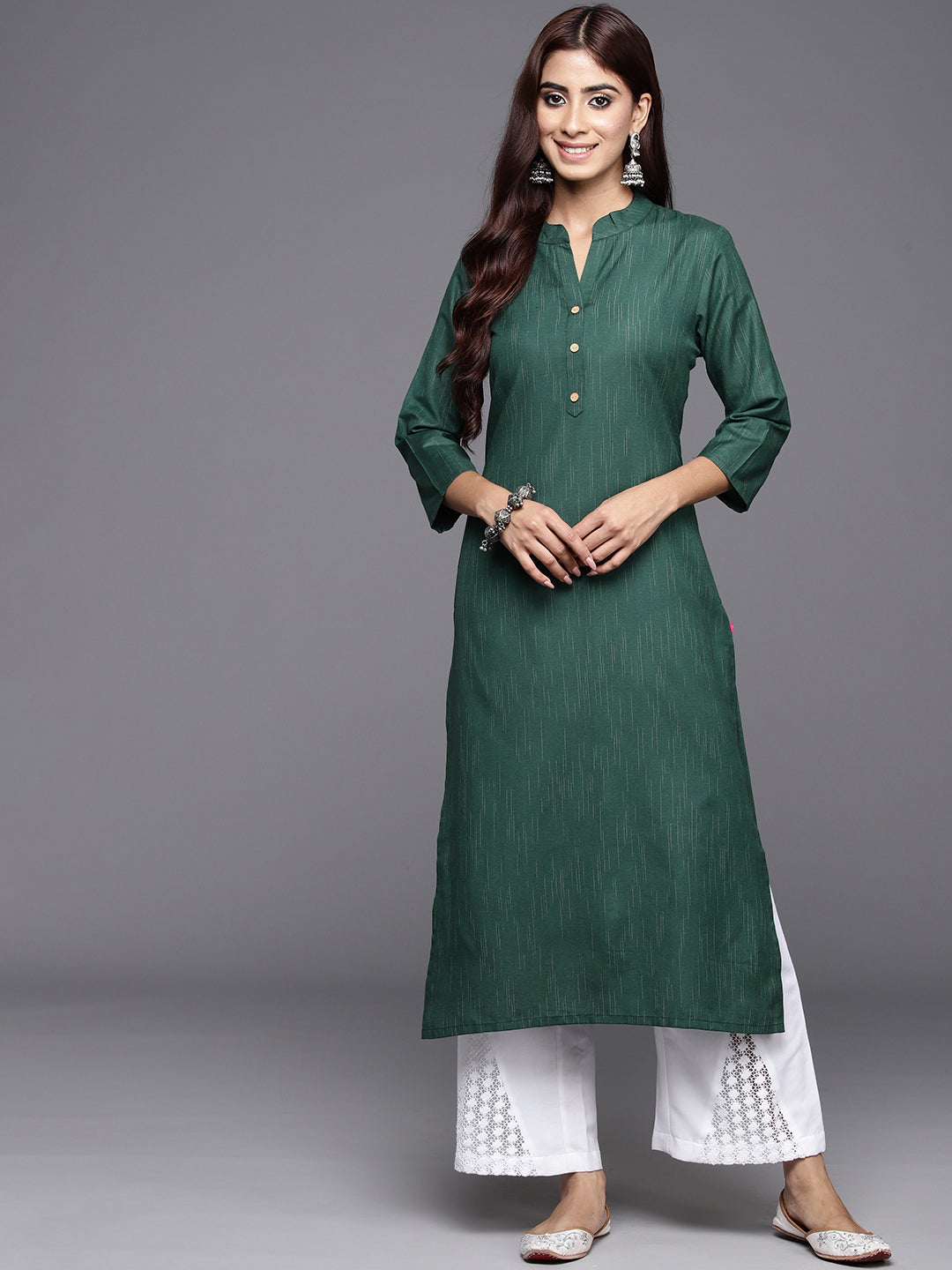 Dhiyona VR Women's Sea Green Woven Straight Kurta