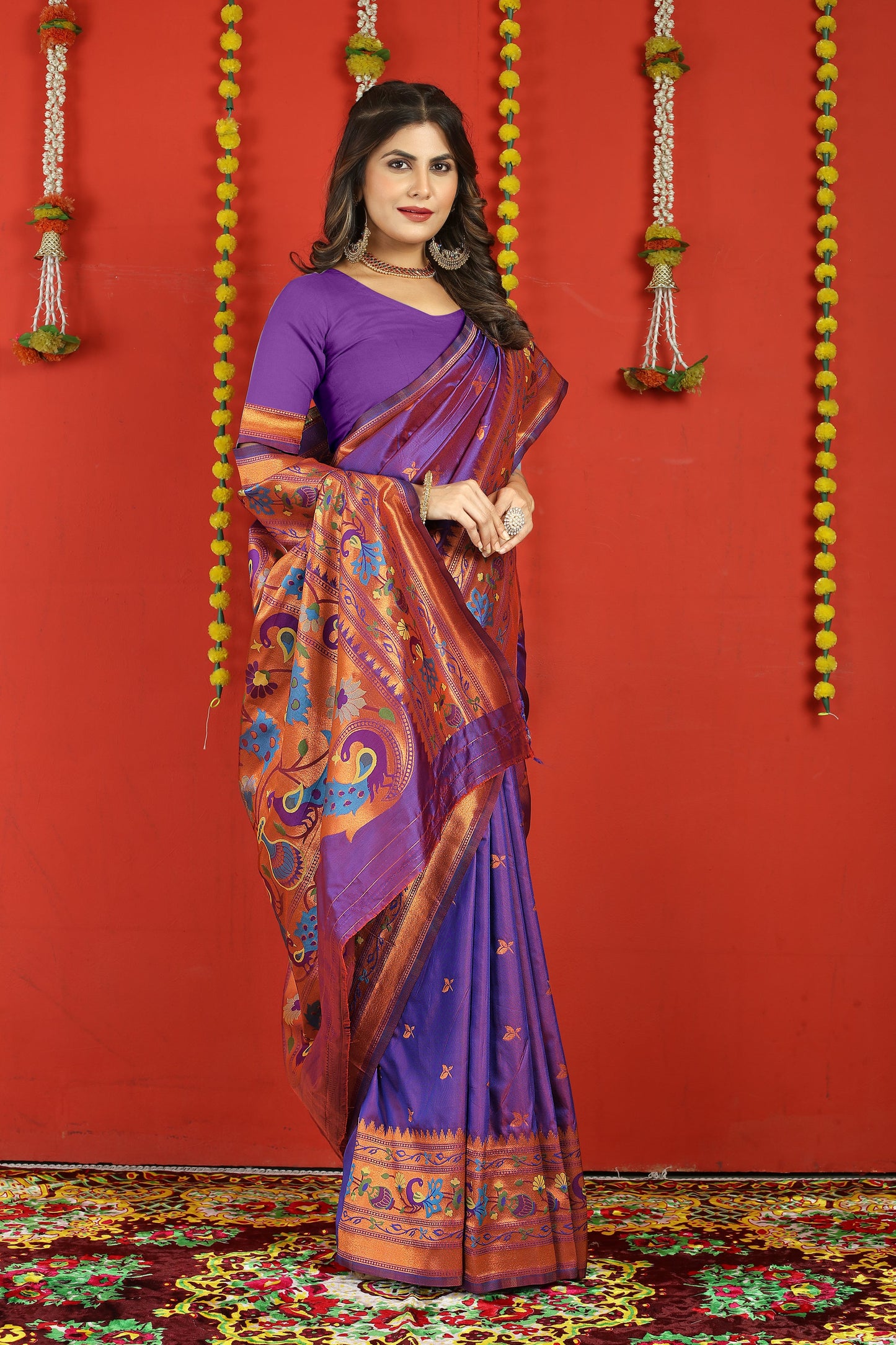 Dhiyona GR Women's Fancy Mor Purple Zari Paithani Silk Saree