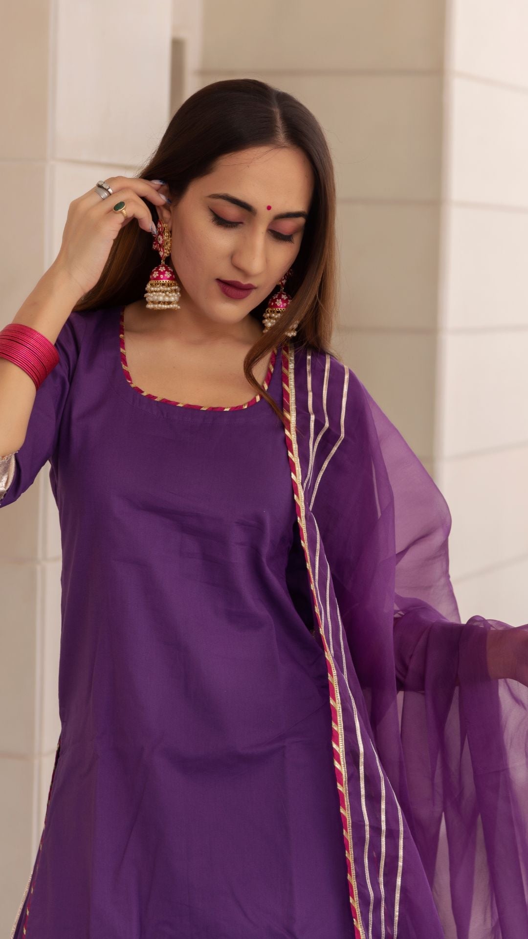 Falguni Purple Kurta Skirt Set