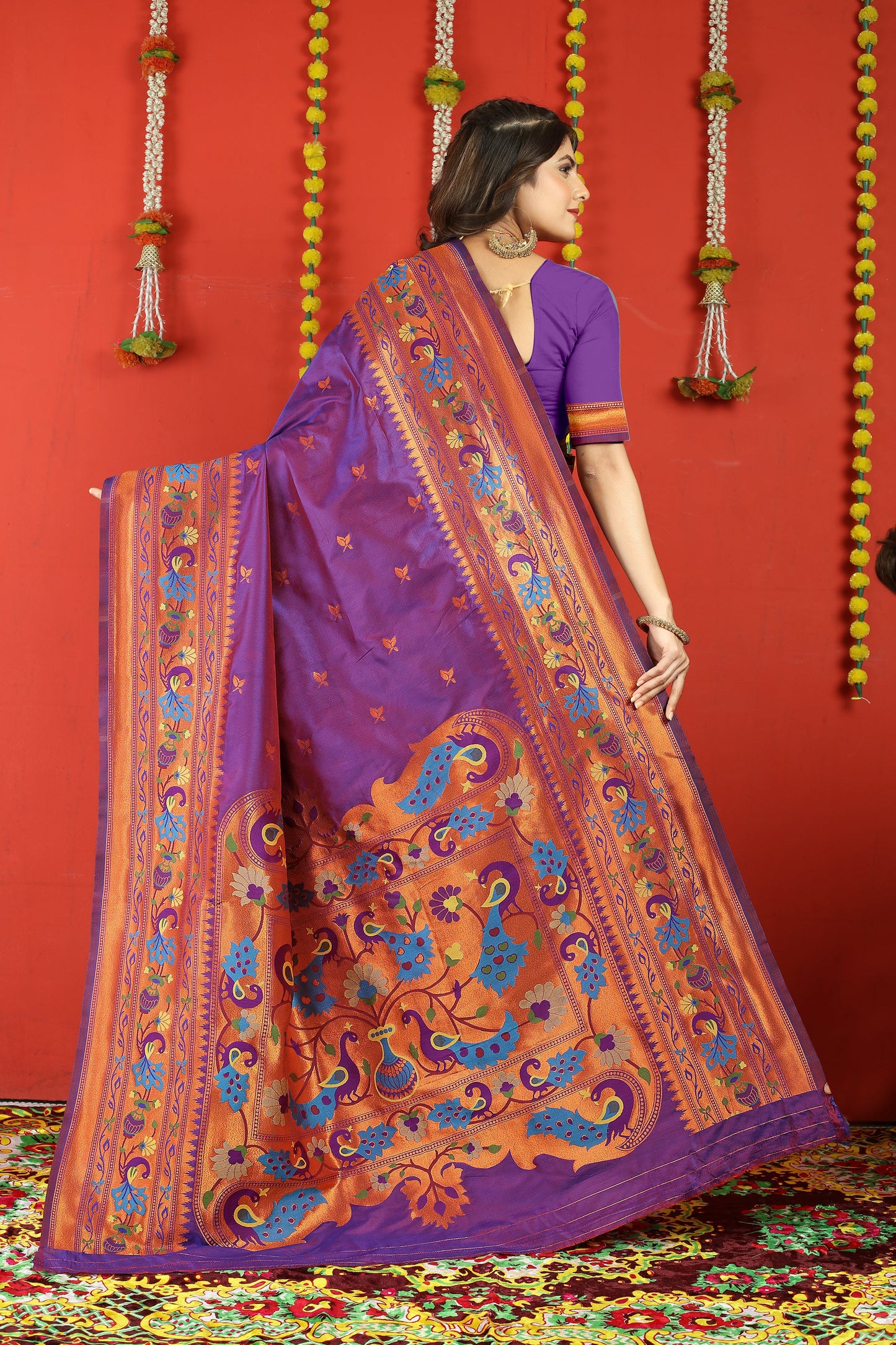 Dhiyona GR Women's Fancy Mor Purple Zari Paithani Silk Saree