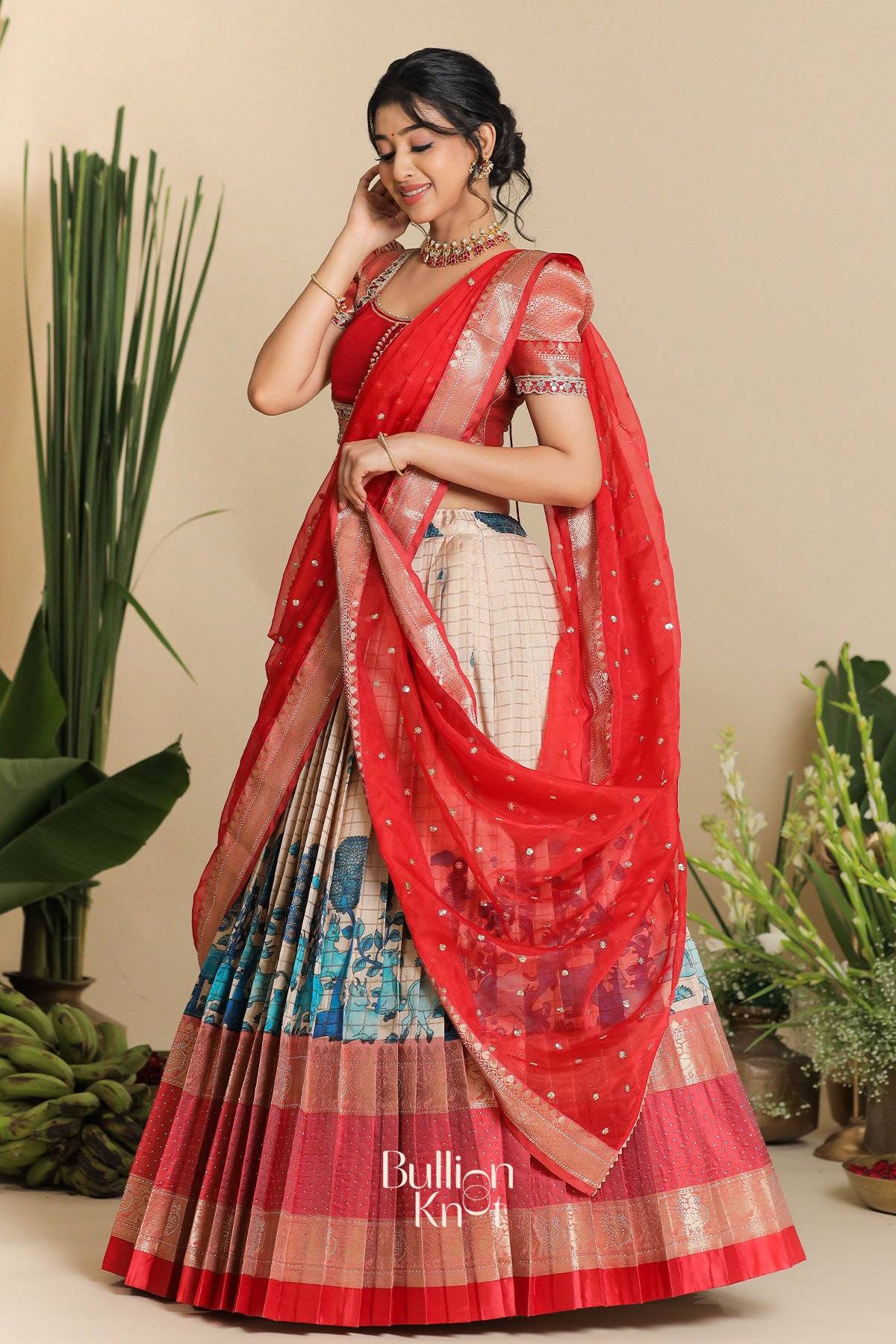 Dhiyona BN Saloni Banarasi Lehenga Set in Red