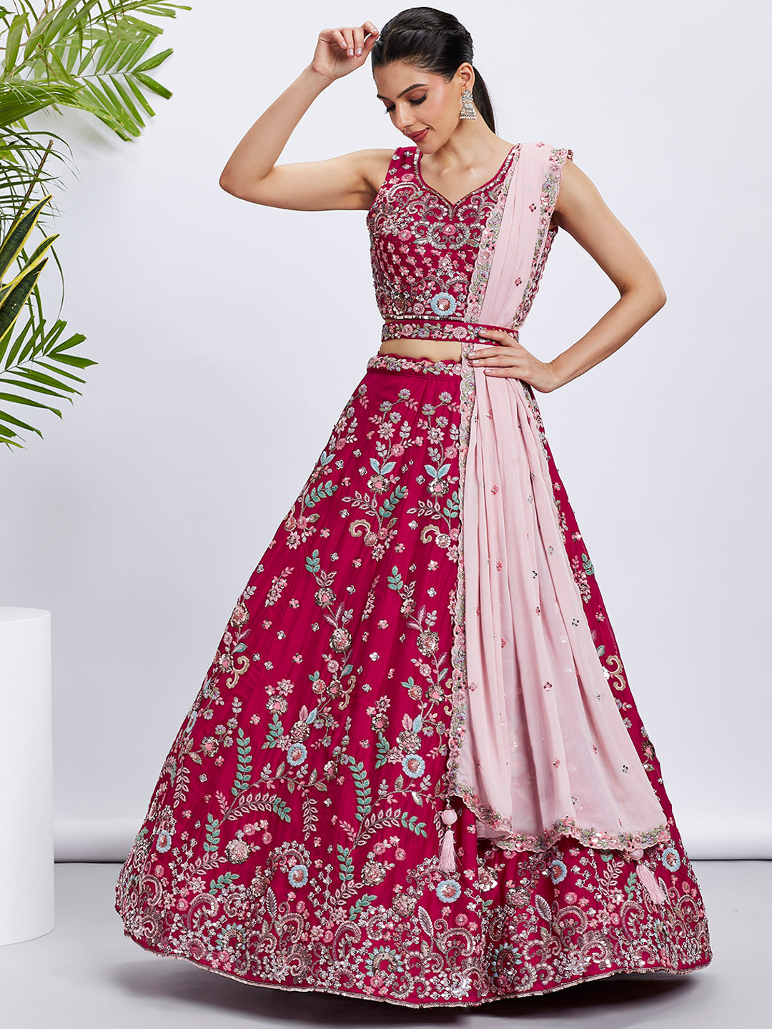 Women Rose Pure Georgette Sequins and thread embroidery Lehenga choli & Dupatta