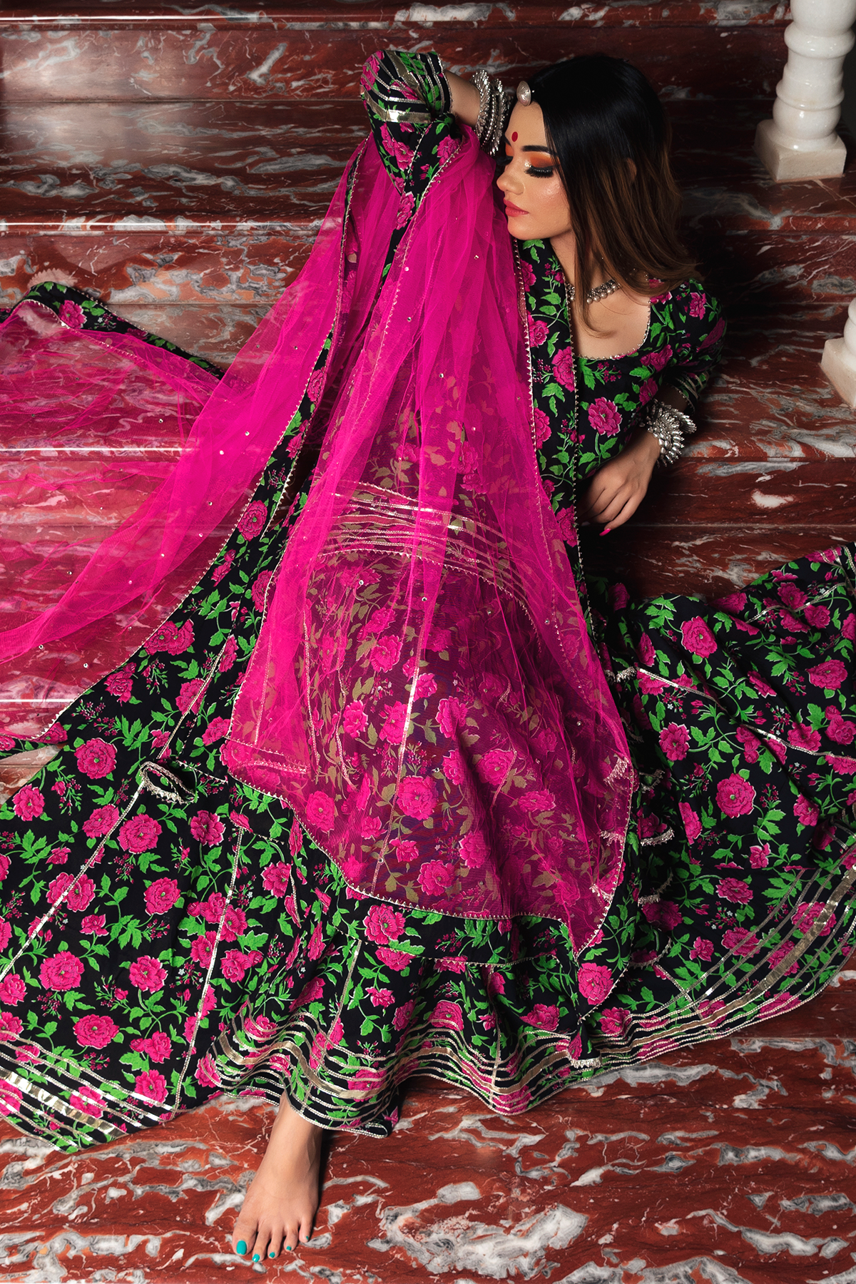 Gulmohar Cotton Hand Block Skirt Set